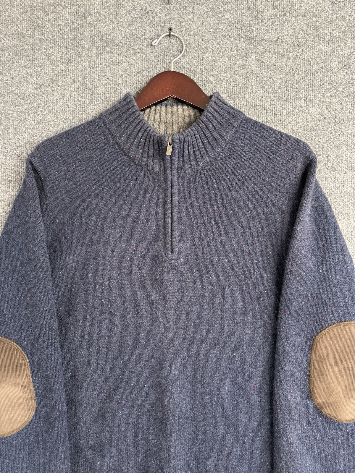 Vintage LL Bean Men’s 1/4 Quarter Zip 100% Wool Sweater Elbow Patches 90s Sz XL