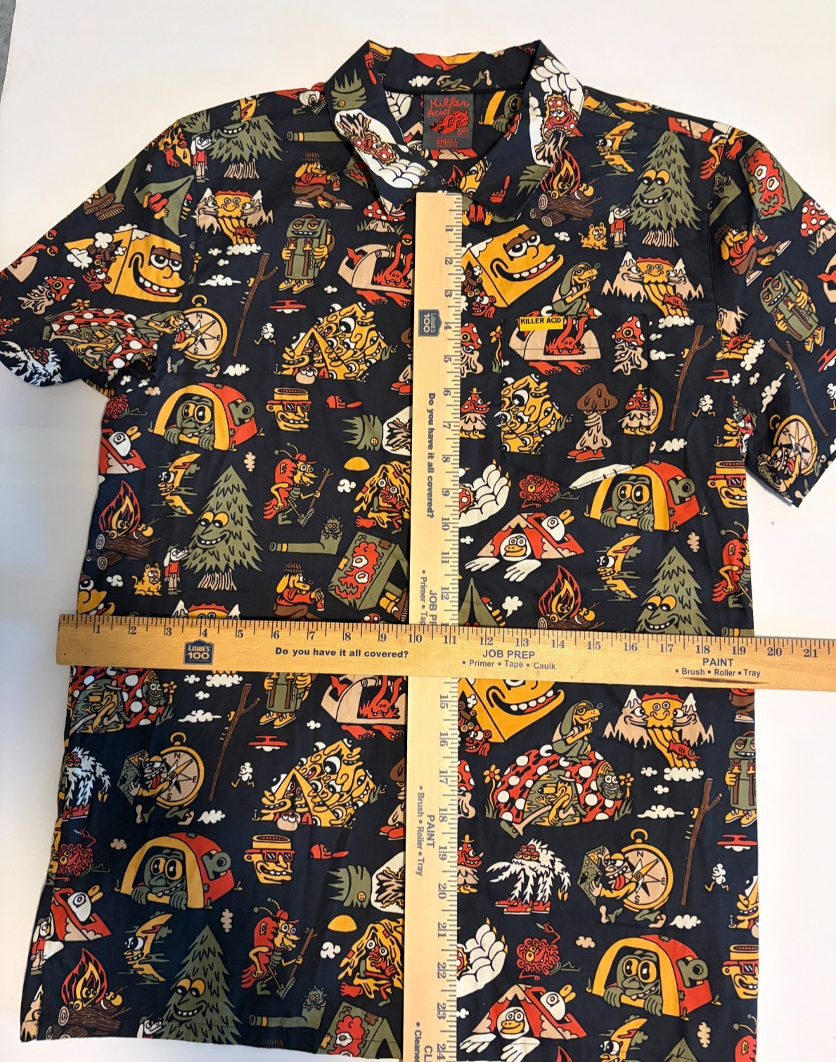 Killer Acid No Bad Trips Button Down Mushroom Print Camp Mens Small
