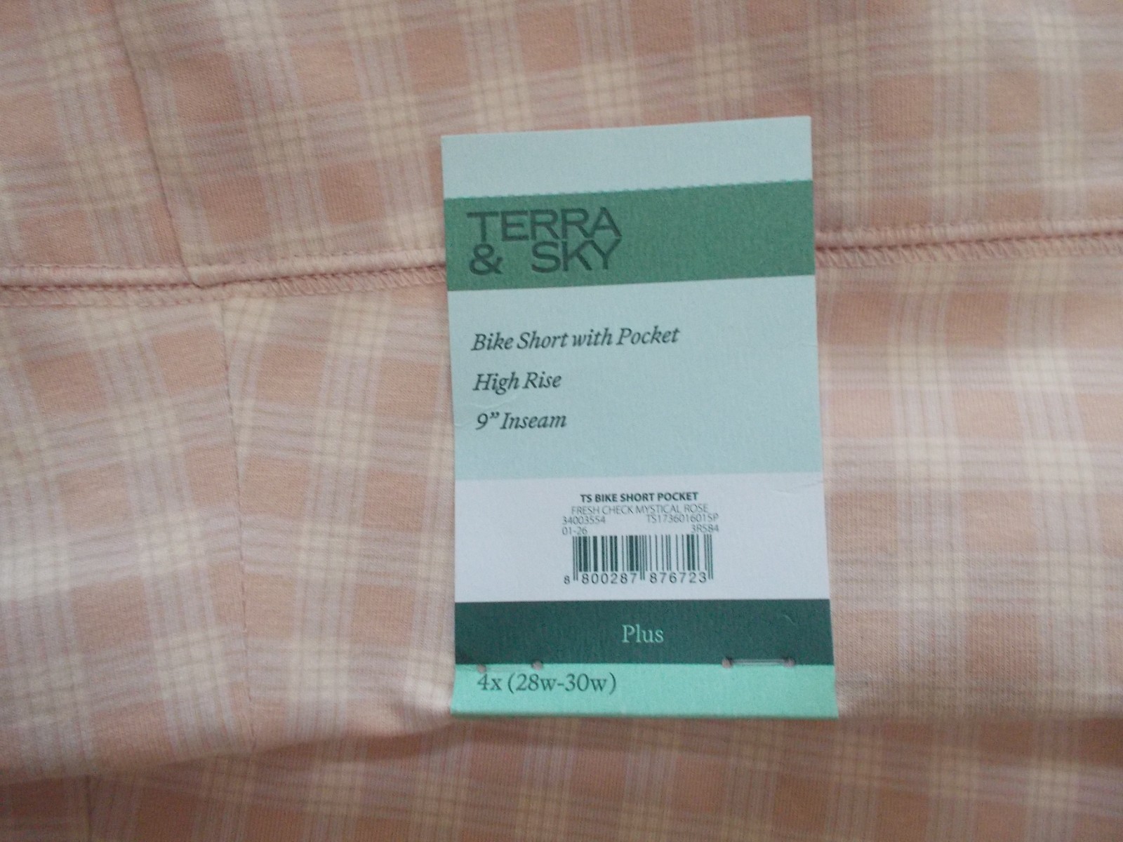 NWT TERRA & SKY Pink White Check High Rise Bike Shorts w/ Pocket Sz 4X