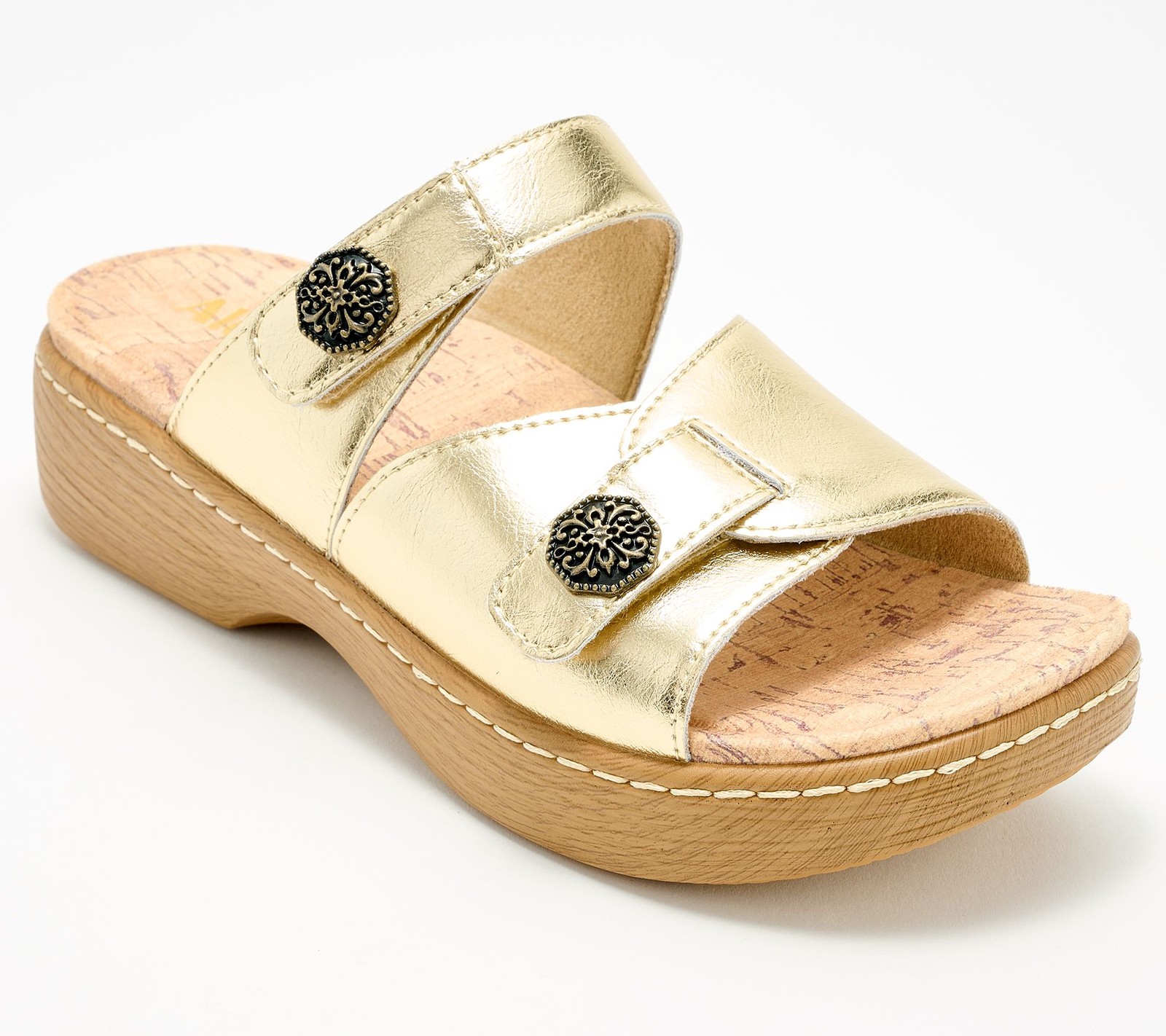 Alegria Leather Adjustable Slide Sandals Krystal-NWOB Champagne 39/M New