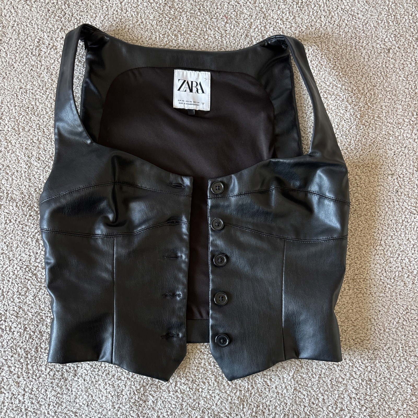 Zara FauxLeather Button-Front Corset Top XS Edgy Boho Outlaw Ren Fair Festival