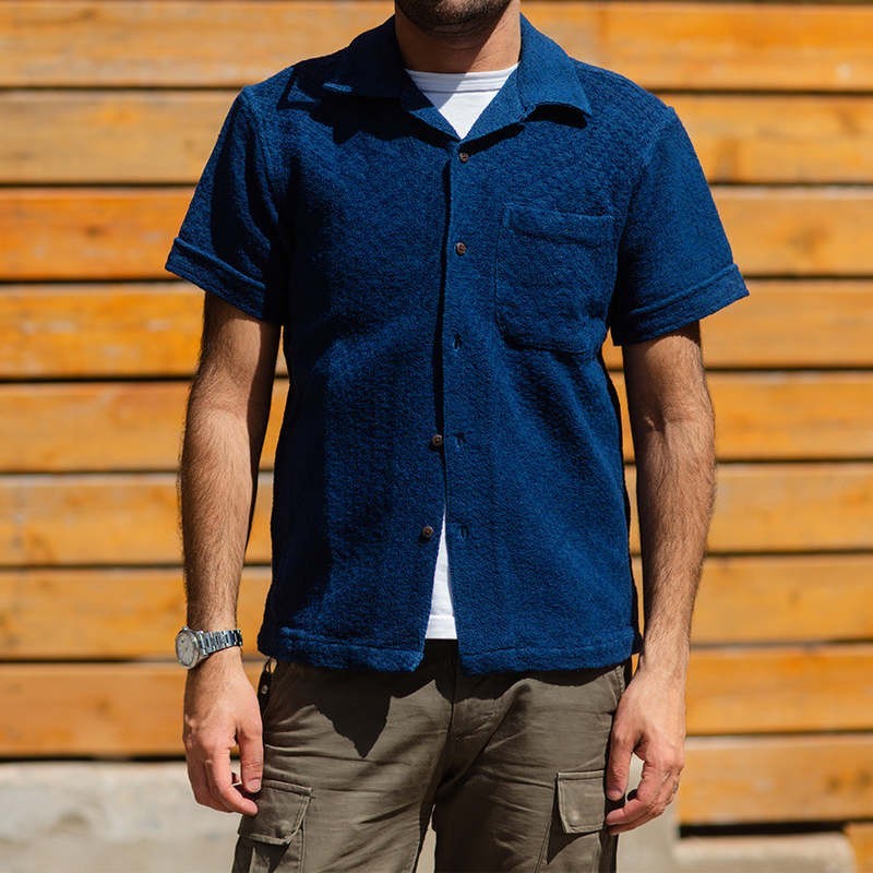 3sixteen Vacation Collar Shirt Overdyed – M – Indigo Overdyed Jacquard