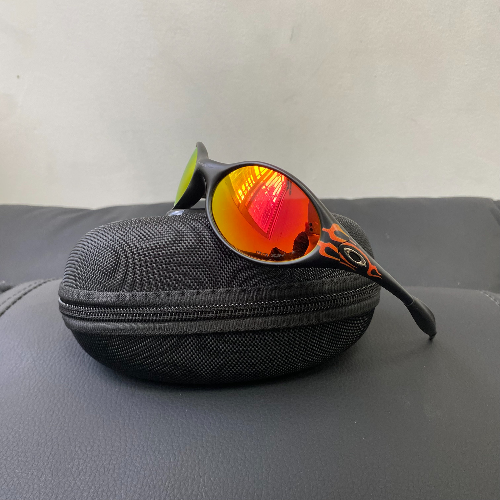 Vintage Oakley x Brain Dead Eye Jacket Matte Black Red Flame Y2K Sunglasses