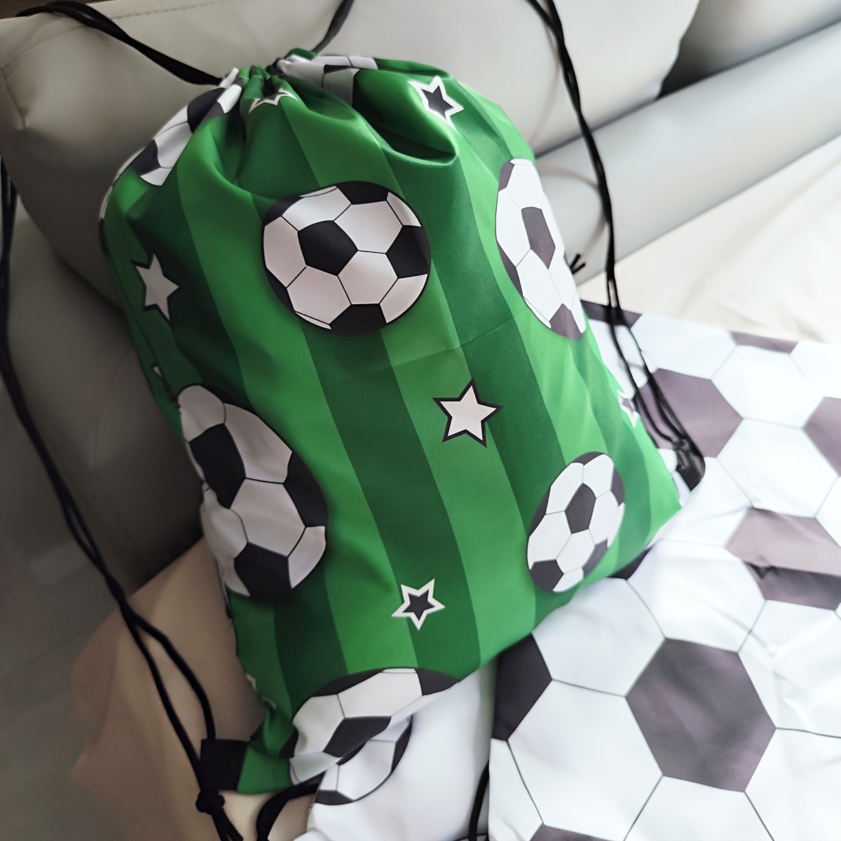 Large Foldable Football Print Drawstring Backpack Unisex Casual Sports Bag ◐