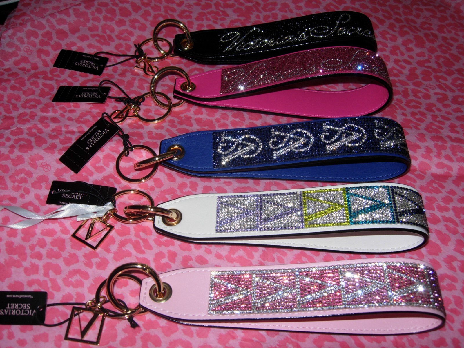 Victoria’s Secret Signature Logo WRISTLET STRAP Key Chain BAG CHARM Rhinestone