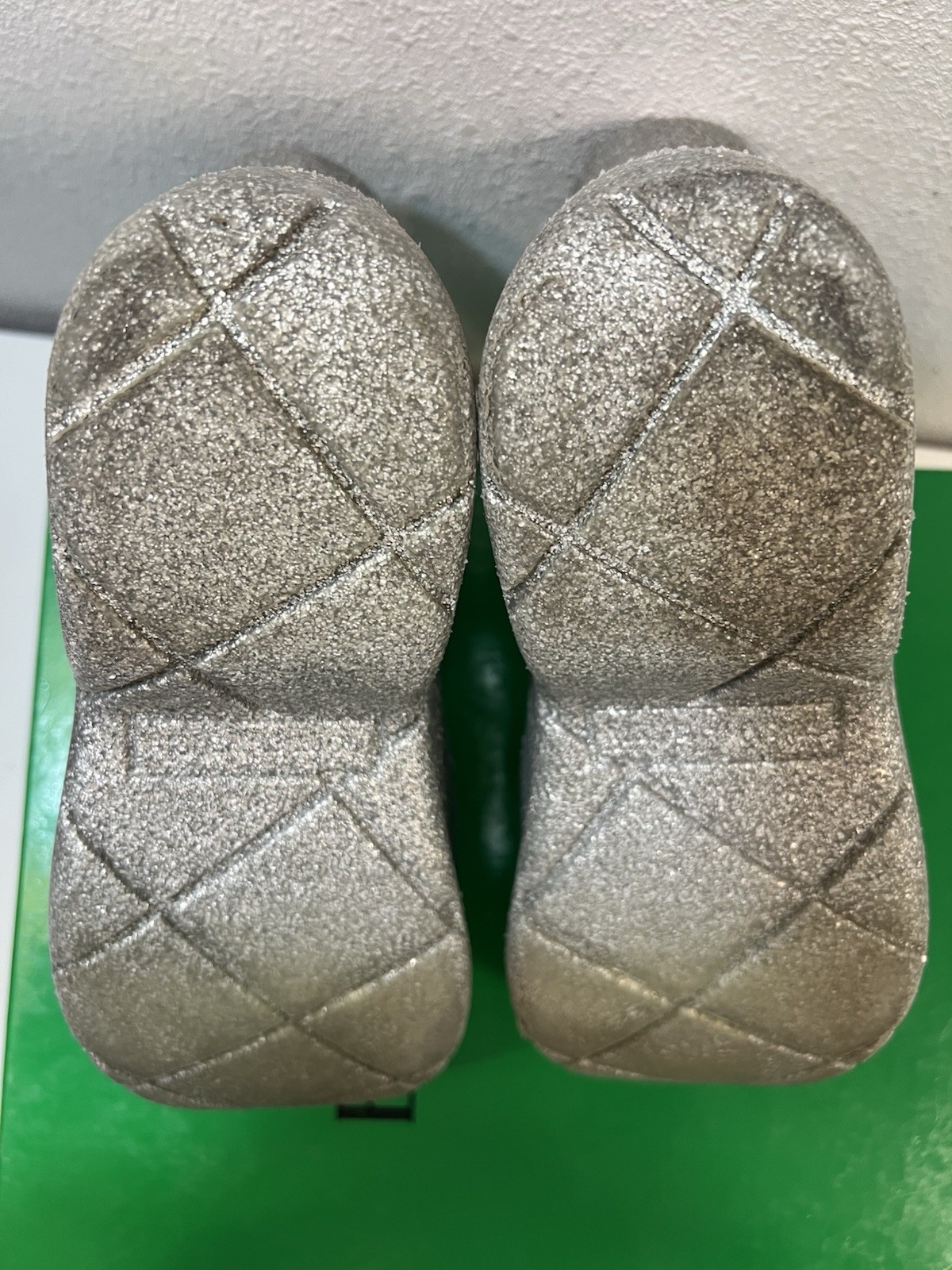 Bottega Veneta Puddle Boots 38 Icon Rainboots Silver Glitter Platform PVC Rubber