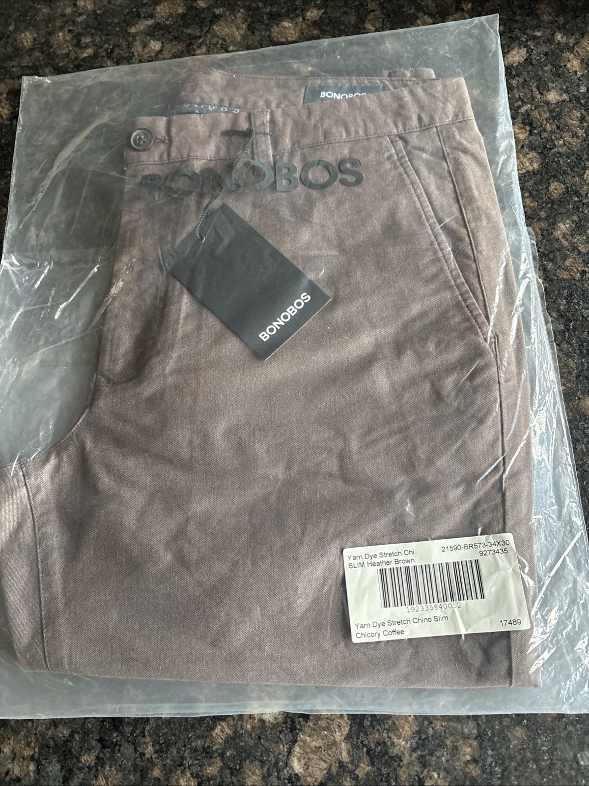 Bonobos Stretch Yarn Die Chinos Heather Brown 34×30 Slim Fit NEW R165-