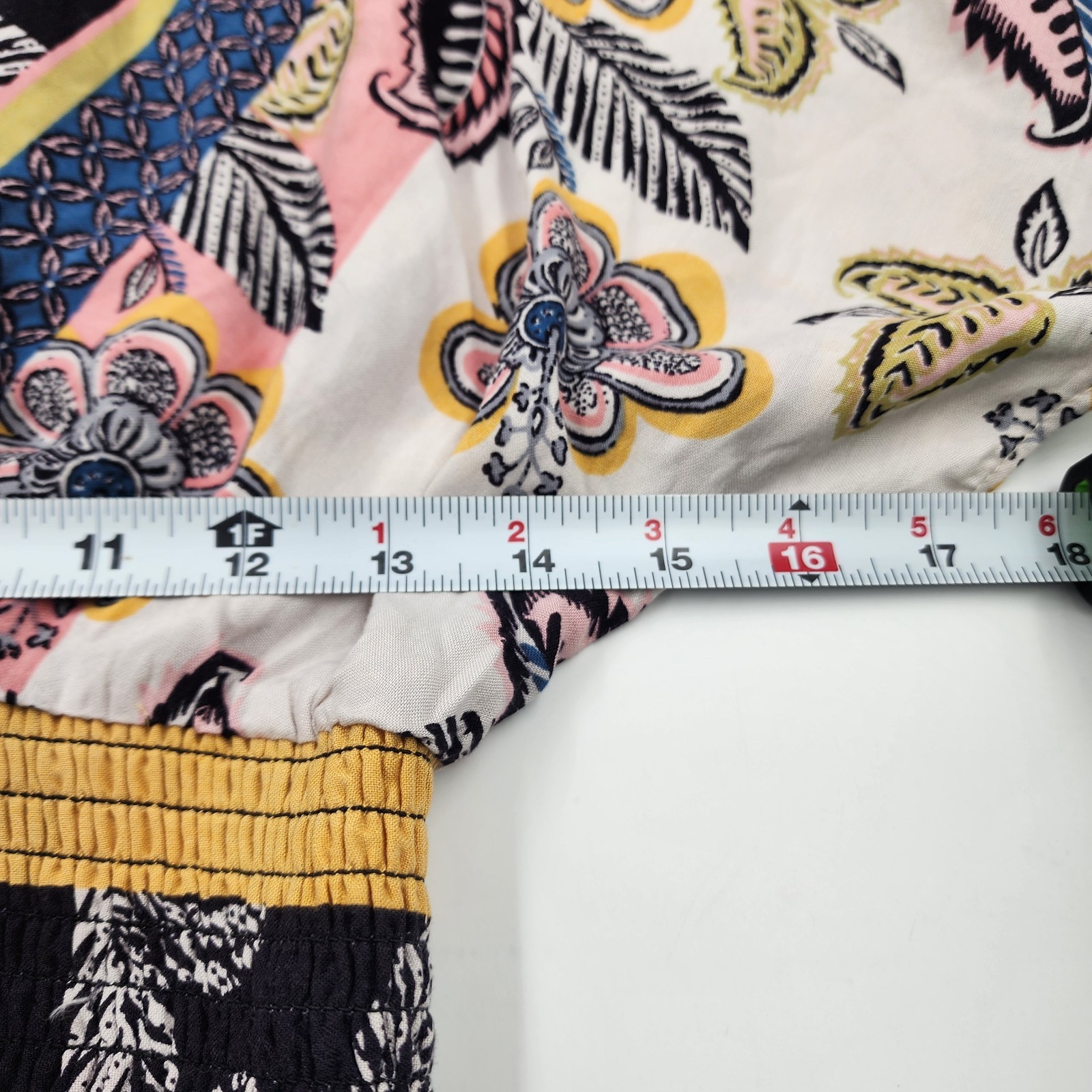 Angie Medium Boho Floral Paisley Tie Front Crop Top Smocked Waist Blouse New