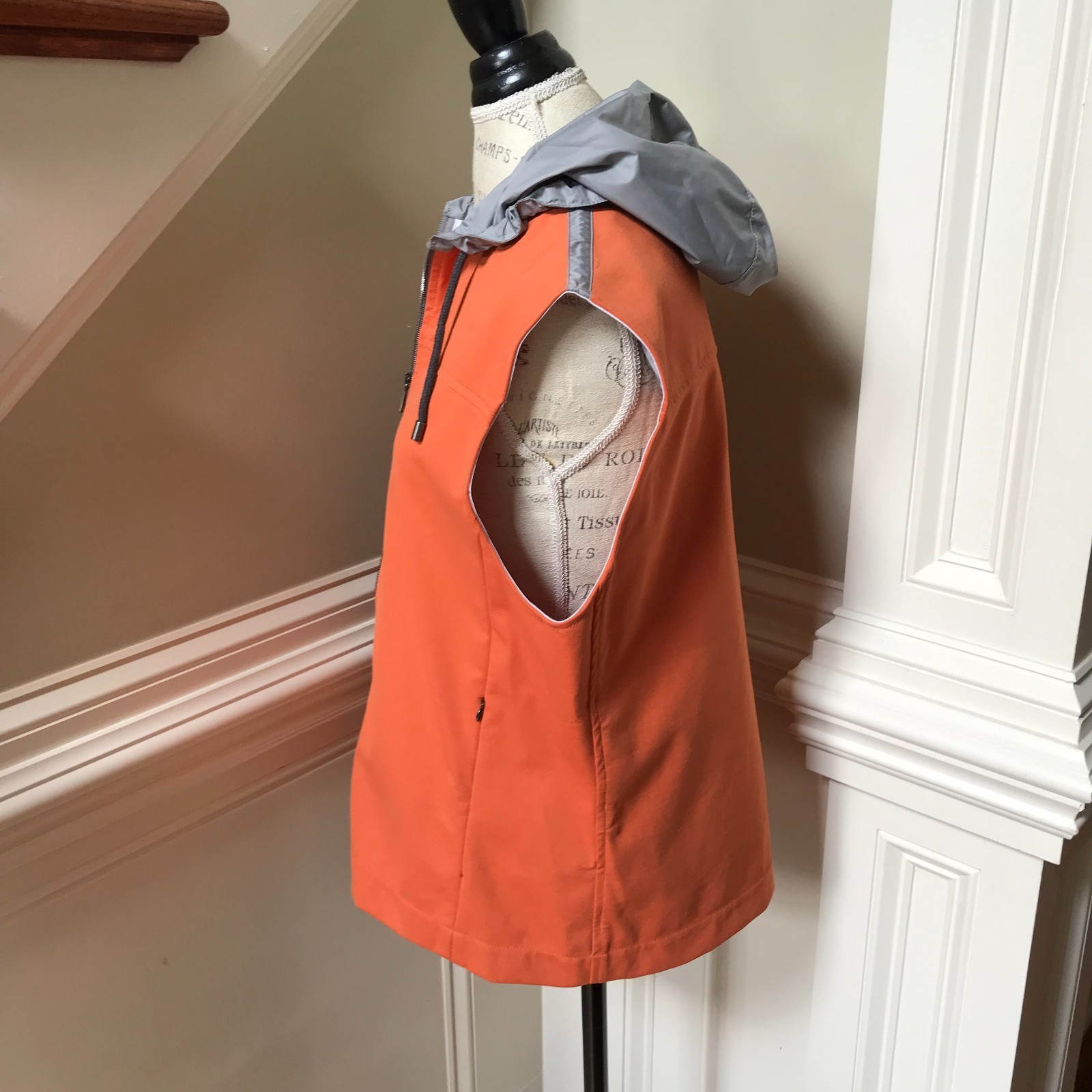 Waterville Hooded Full Zip Vest Jacket Mens 54 Large XL Orange Gray Cotton Blend