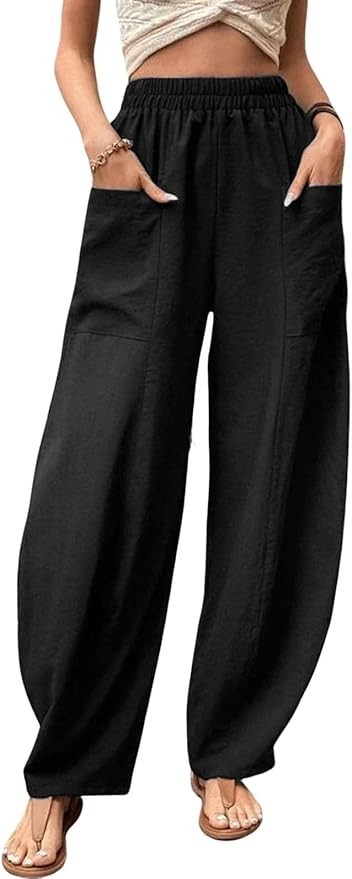 Casual Elastic Waist Harem Pants Women with Pockets Summer Barrel Pants Palazzo