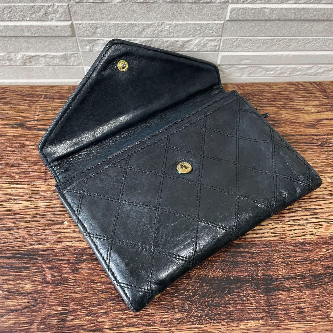 CHANEL Bicolor Matelass Lambskin Card Case Business Card Holder Black