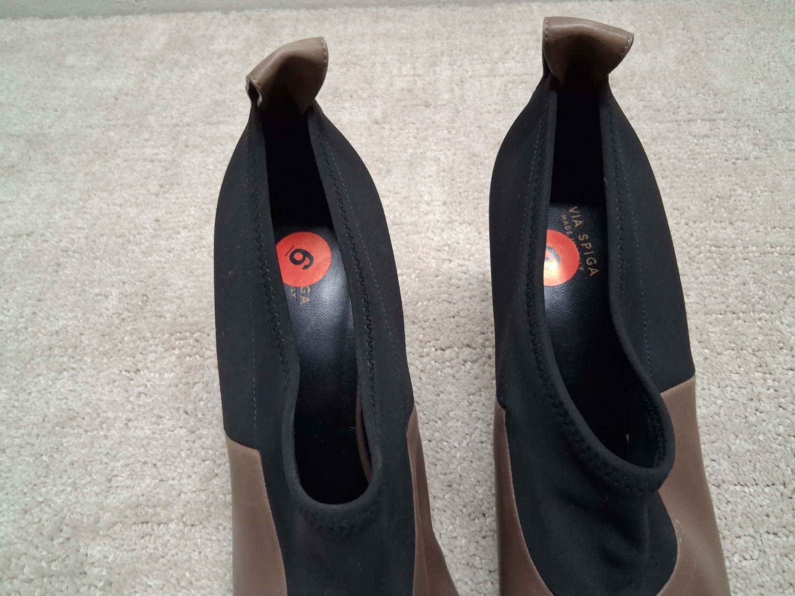 Via Spiga Heels Womens US 11M EUR 38 Tan Leather And Black Fabric ITALY