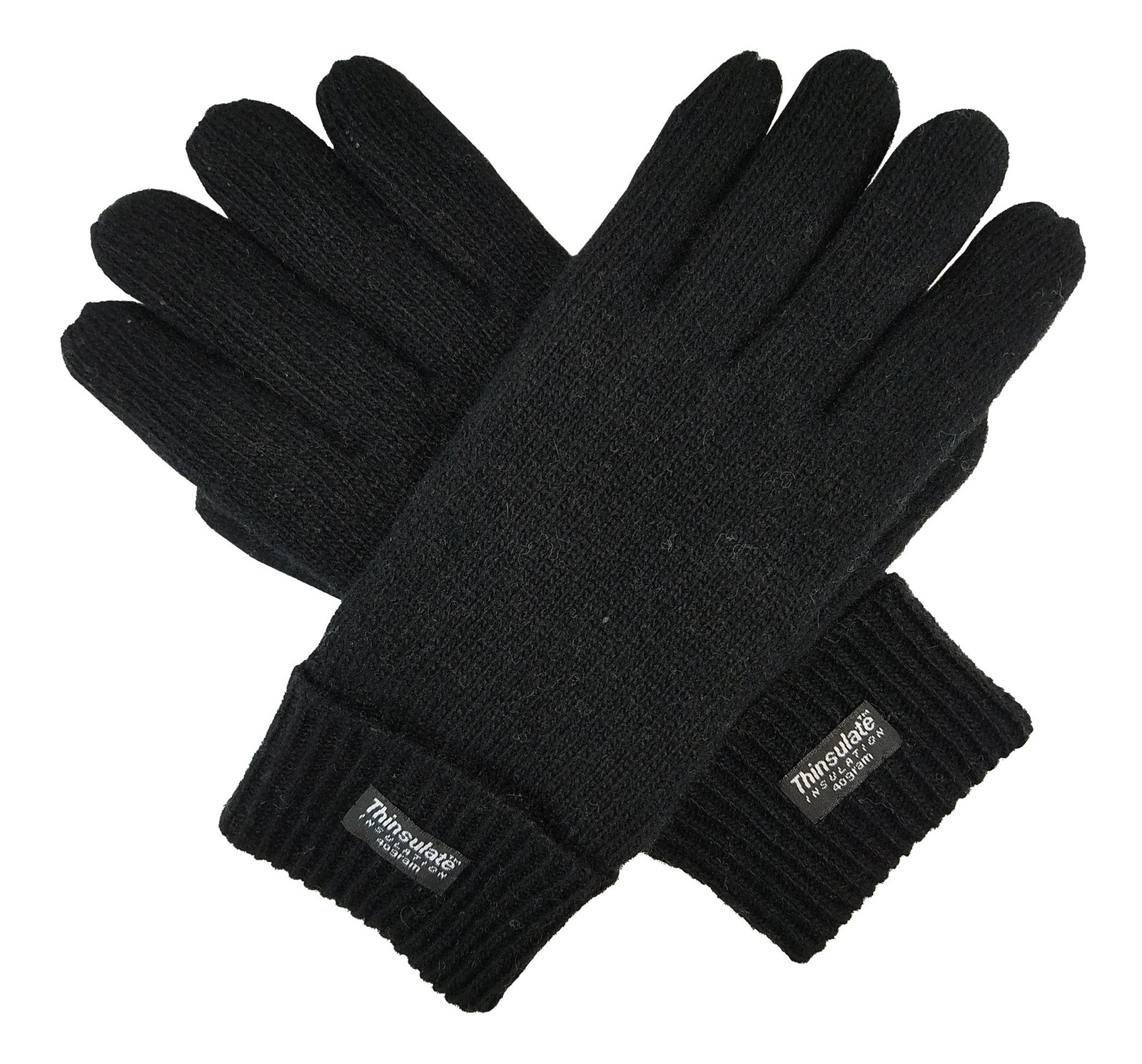 Mens Pure Wool Gloves with Thinsulate Lining, Size L/XL, Black