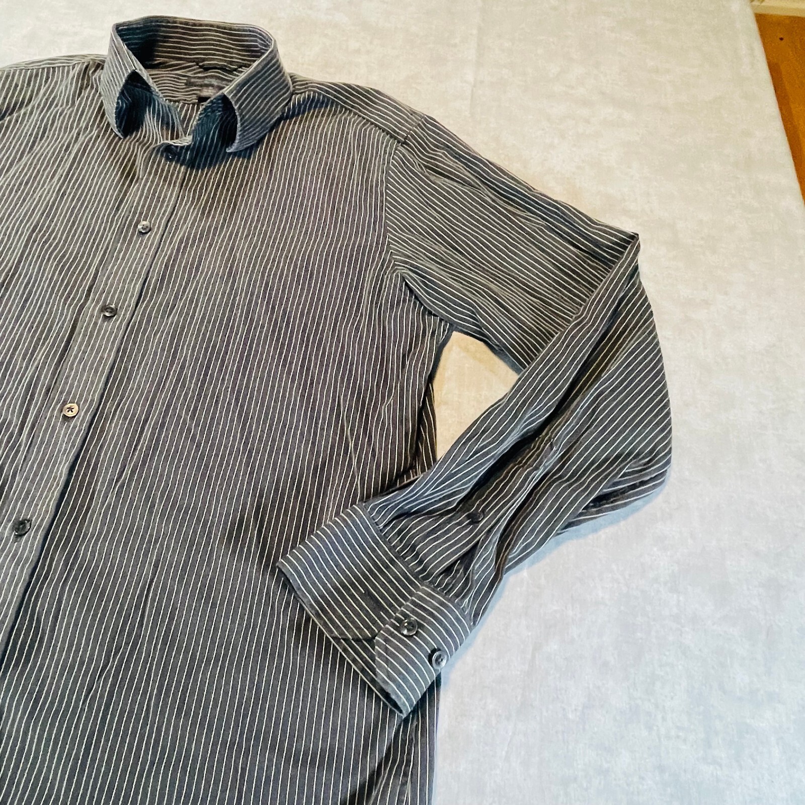 Express Design Studio Mens L Black Striped Button Down Shirt Modern Fit Y2K