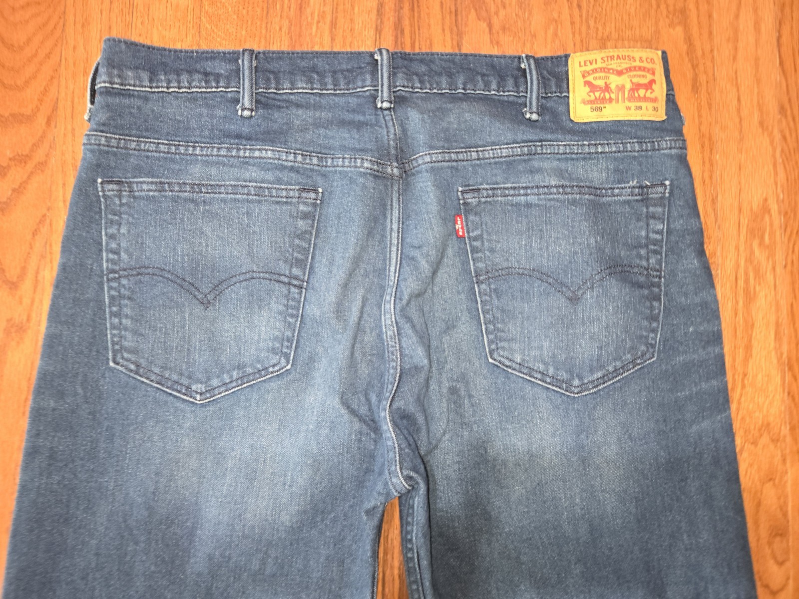 MENS LEVI’S 569 38X30 (FIT 38X28) LOOSE STRAIGHT FIT DARK BLUE JEANS A+ HEM JOB