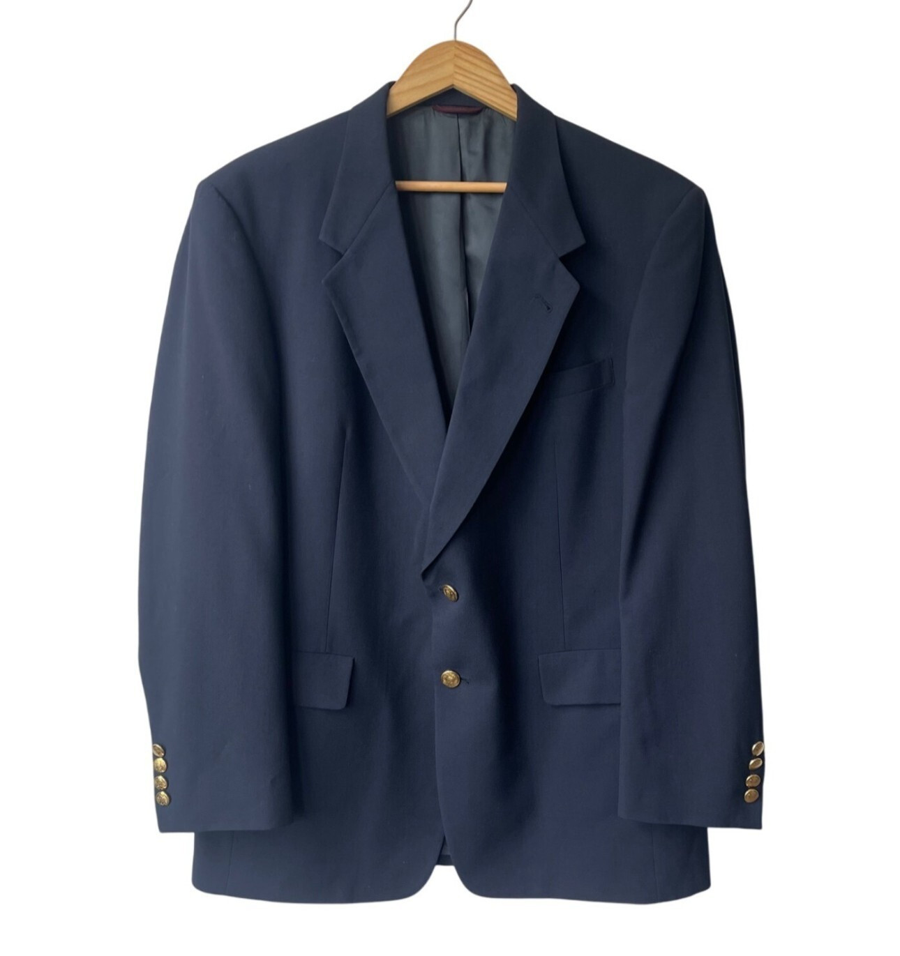 Hart Schaffner And Marx Modern Wool Blazer 43R Suit Jacket Two Gold Buttons