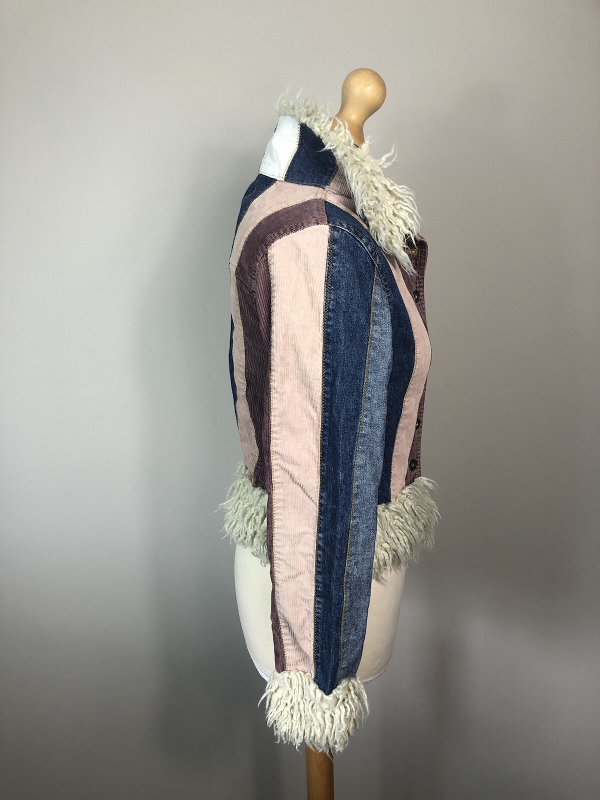 Miss Posh Denim Cord Striped short Penny Lane Afghan coat Jacket Size 8