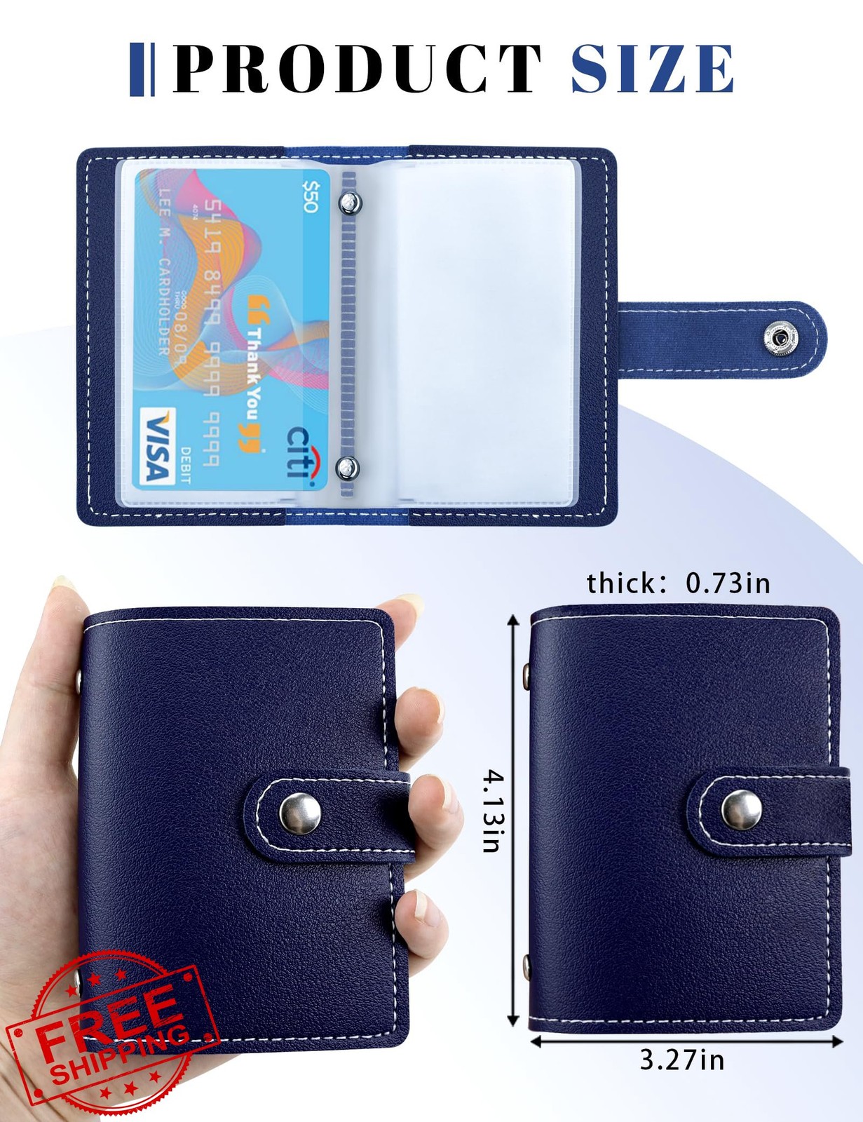 GAUENEEN Leather Business Card Holder RFID 26 Slots Blue
