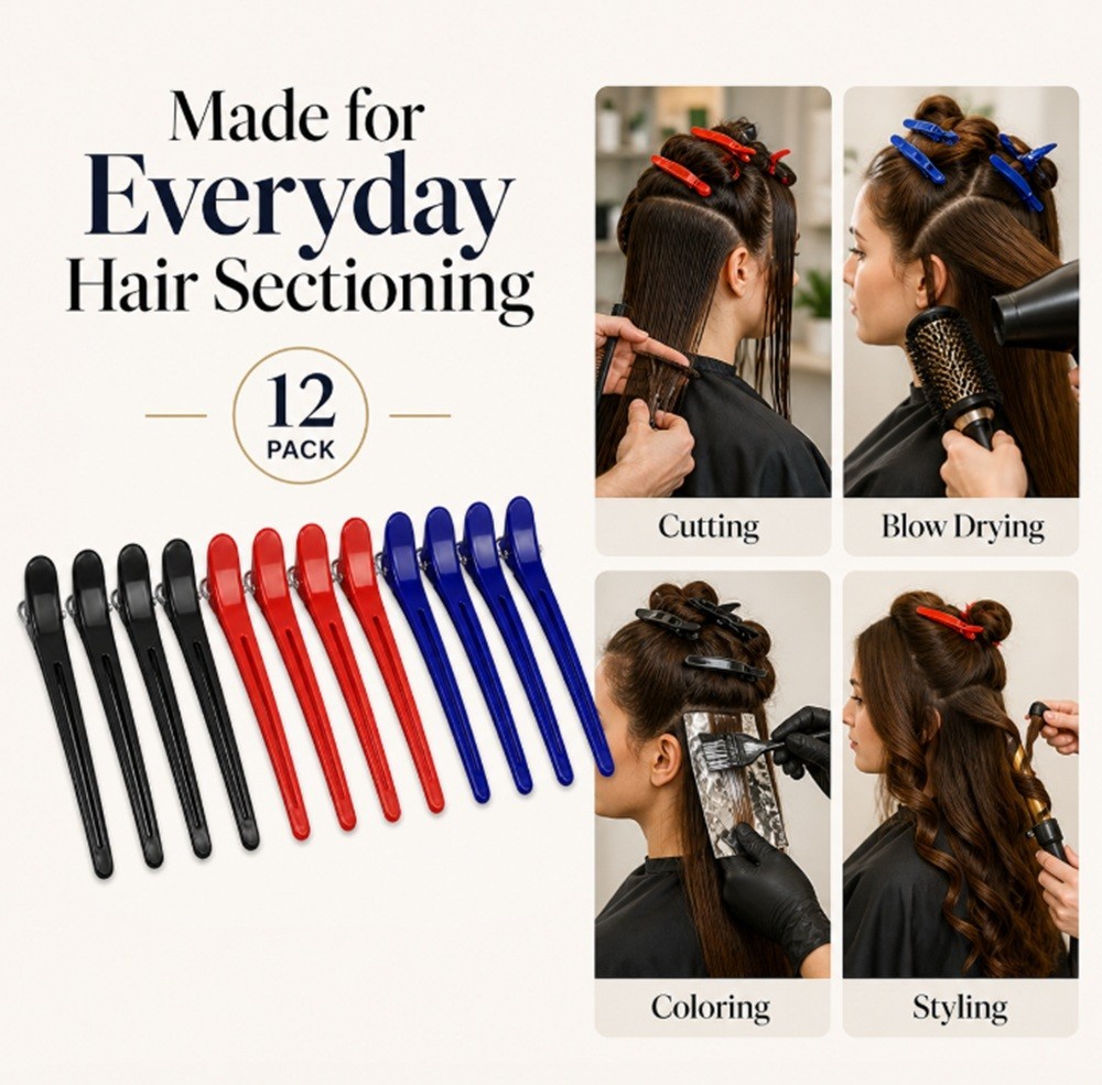 12-Piece Professional Non-Slip Alligator Hair Clips – Salon Sectioning Accessory
