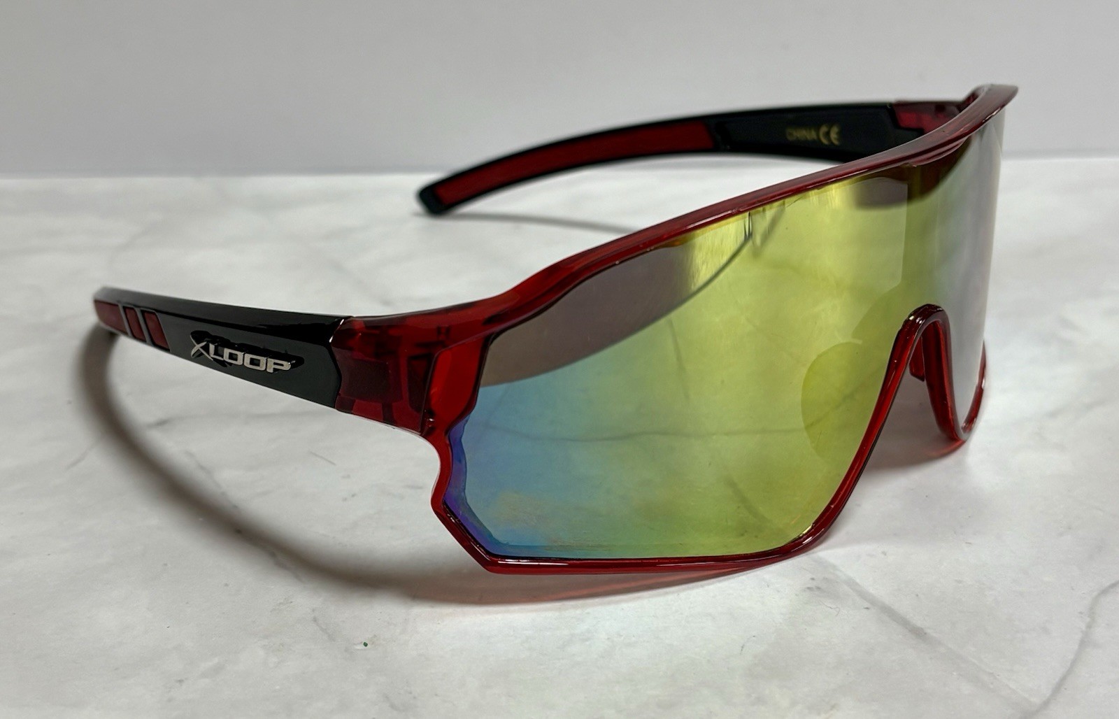 XLoop 8X3631 Black/Red Wrap Sunglasses Plastic Frames Mirror Lenses For Men READ