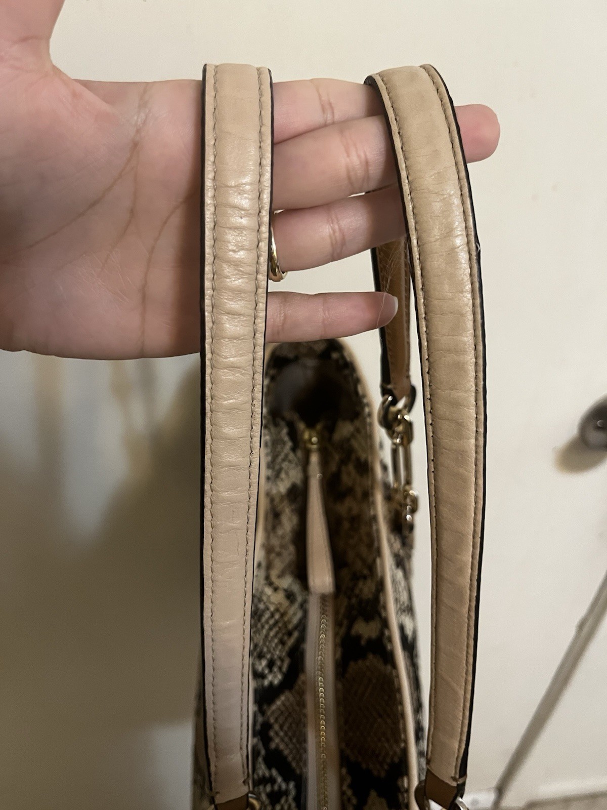 Coach Madison East/West Tote in Python Print Fabric snake skin gold hardware