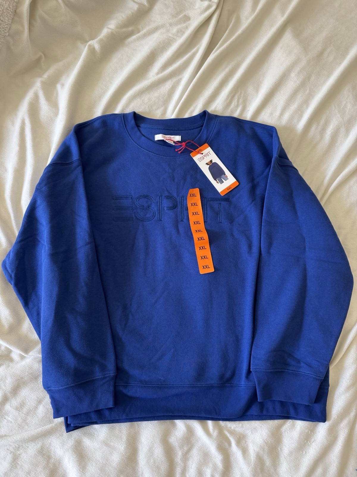 Esprit Blue Logo Graphic Print Crew Neck Pullover Sweatshirt Size XXL