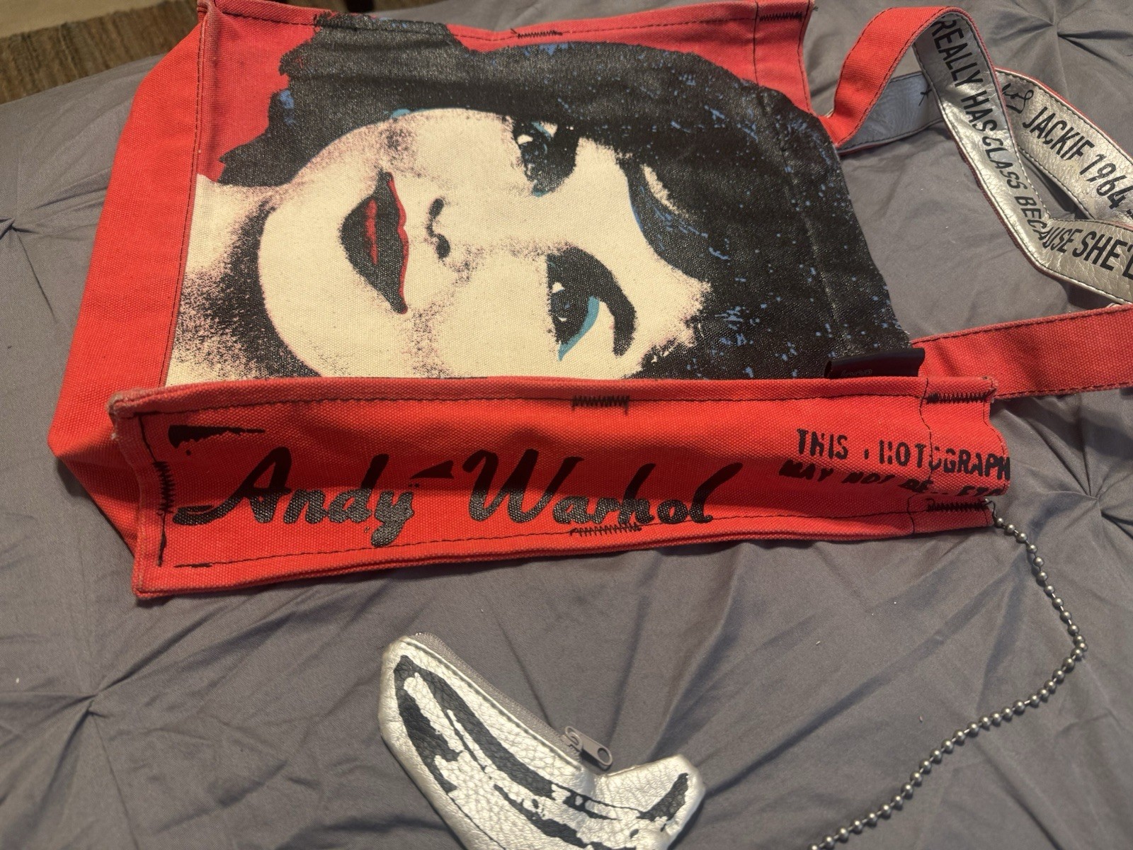 Andy Warhol Jackie O Portrait Print Tote, Open Top, Inner Pockets