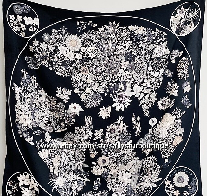 Sally 14~18 Momme Twill Silk Wrap Scarf Bandanna Vintage Flowers Print Shawl 35″