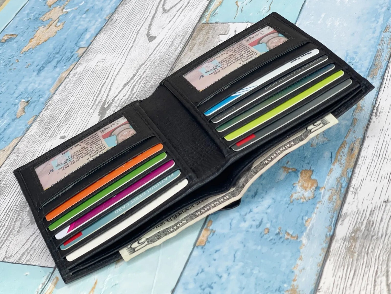 Men’s Genuine Leather Bifold Wallet Slim Hipster Cowhide Credit Card-ID Black