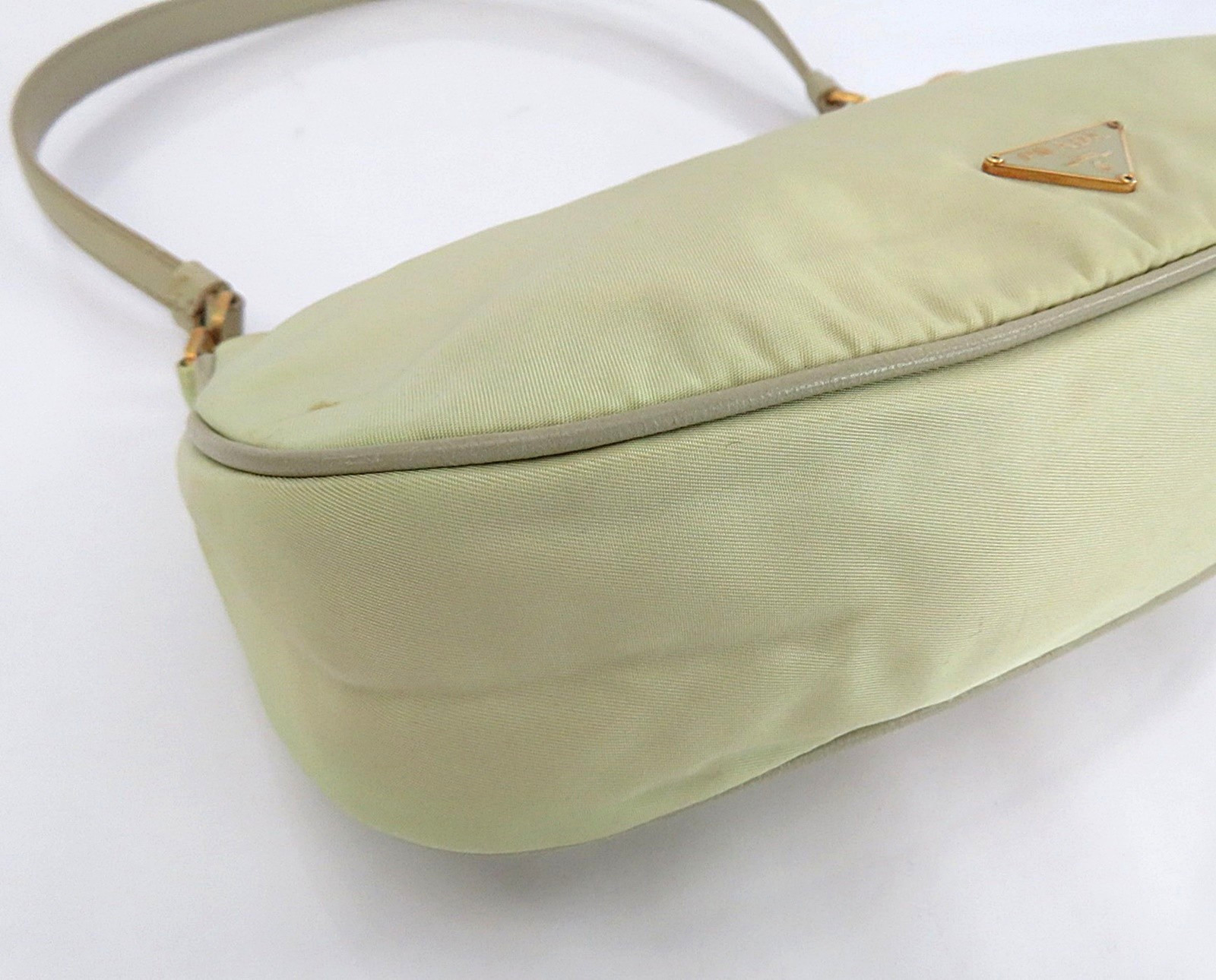 Authentic PRADA Beige Nylon and Leather Shoulder Bag Pouch Purse #63259