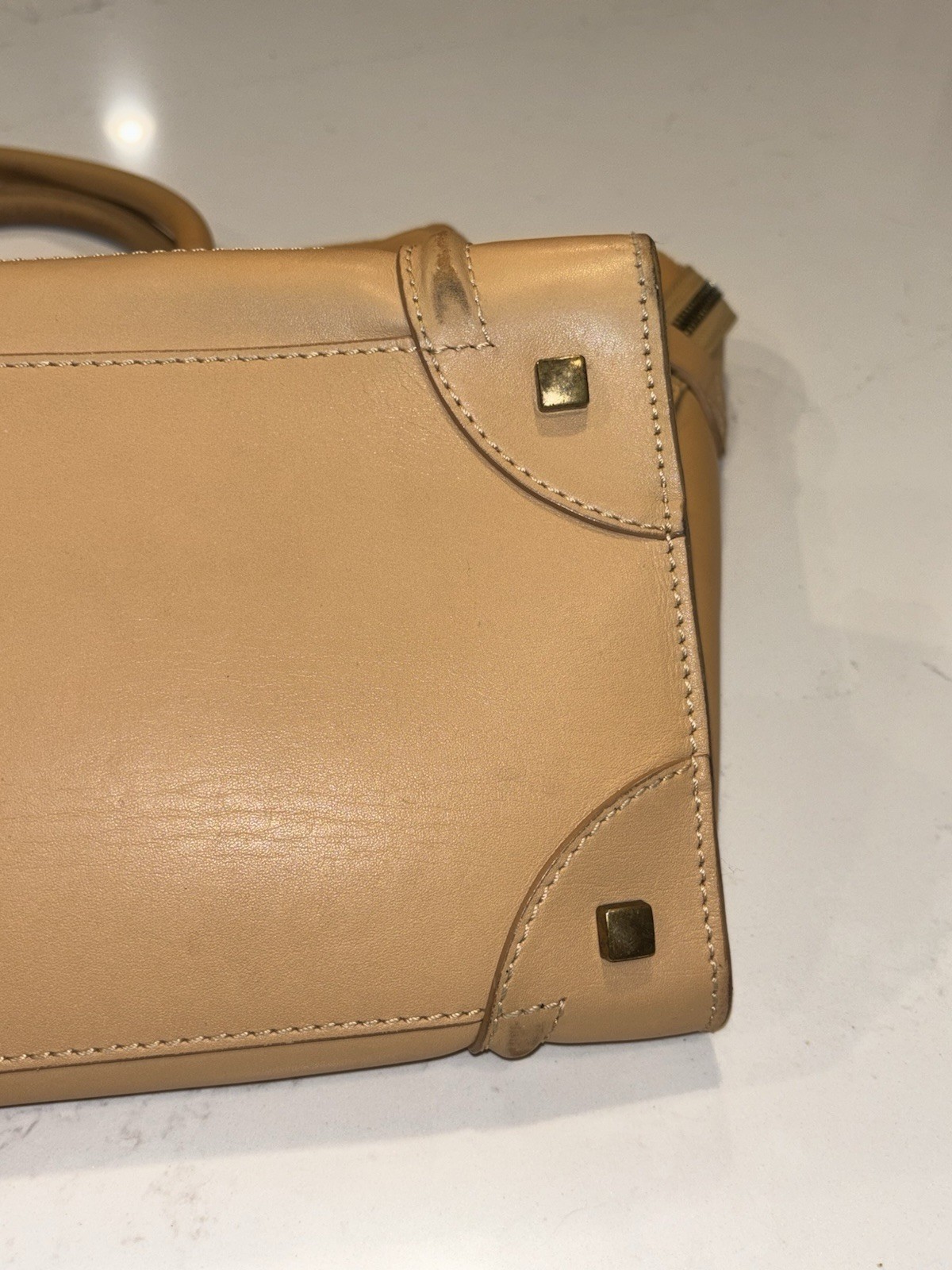Celine Luggage Phantom Tote Handbag Beige Leather Micro Shopper 12x11x10