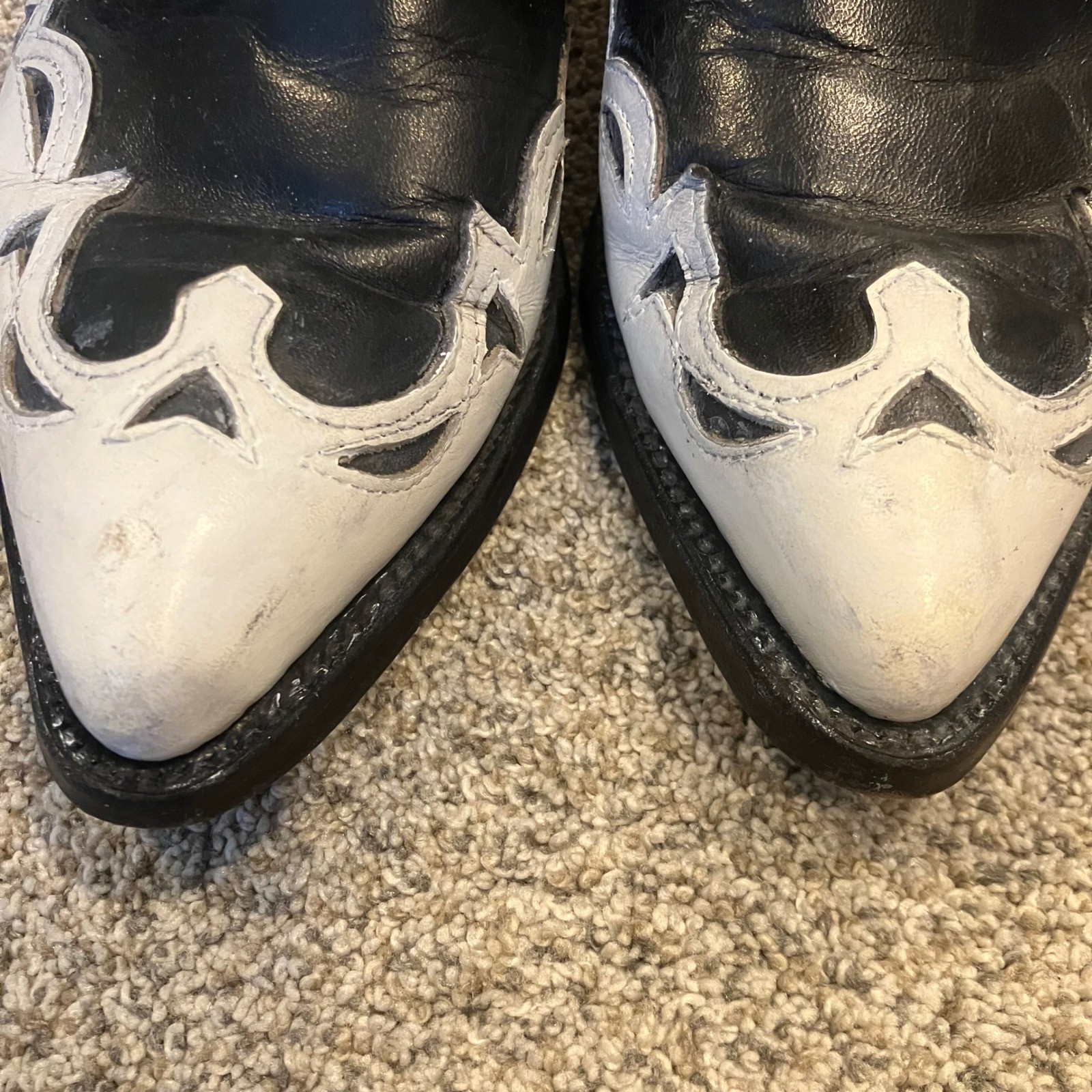 J. Chisholm Mens 7 D Black White Leather Cowboy Boots J6027 Handcrafted USA