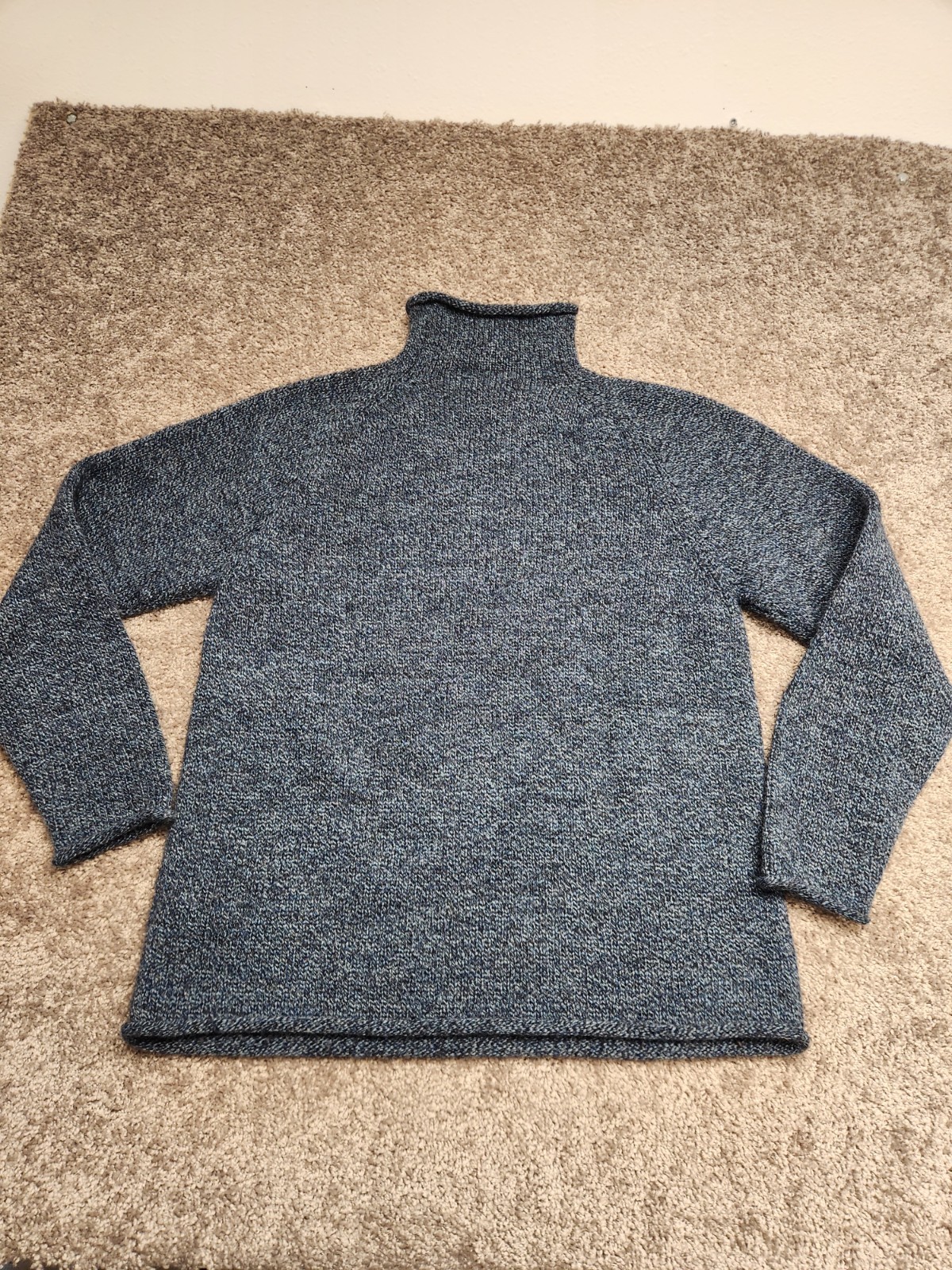 J Crew Mens M Wool Heavyweight Sweater Blue Fisherman Knit Turtle Neck