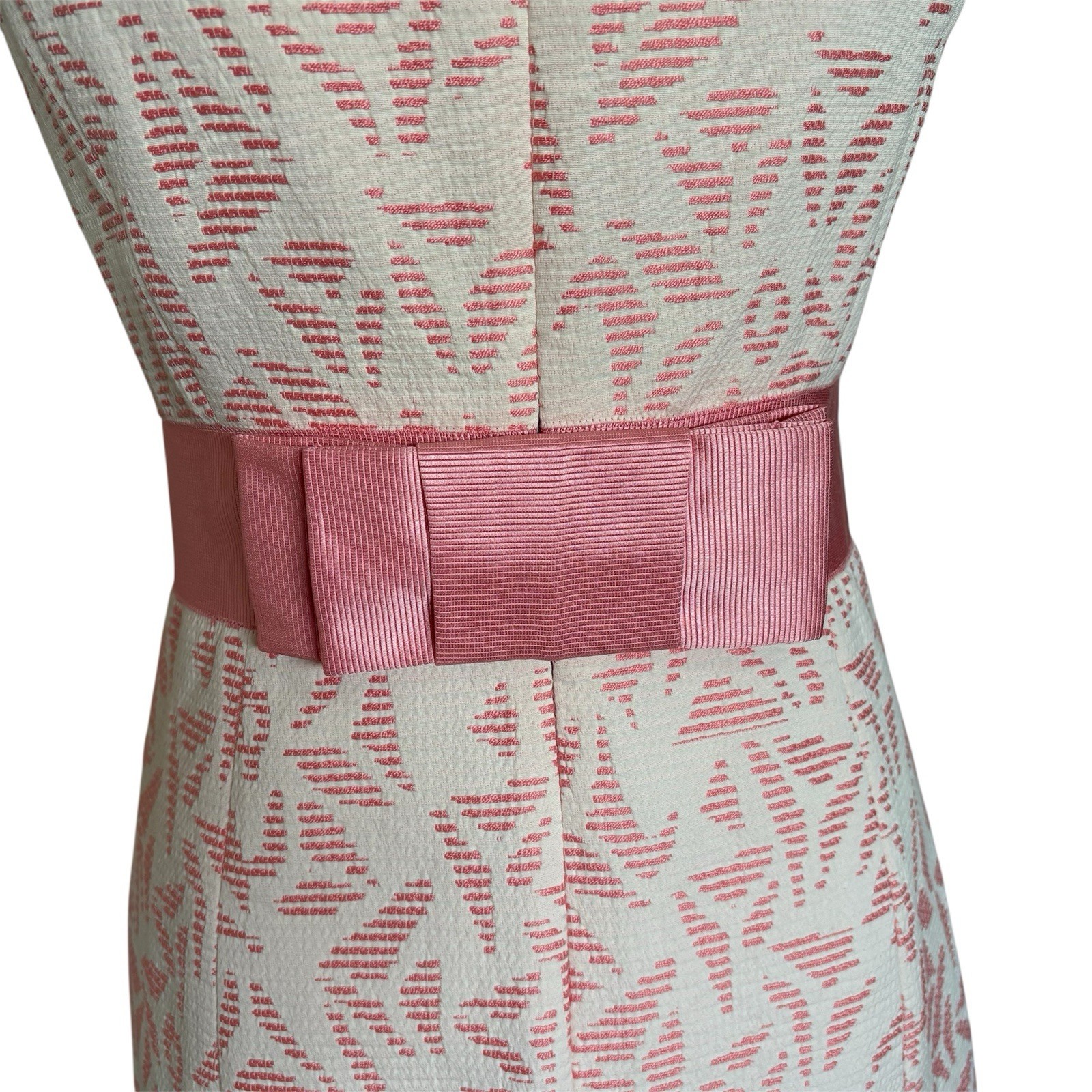 Ann Taylor Pink Cream Brocade Sleeveless Dress Bow Back Women’s Size 4