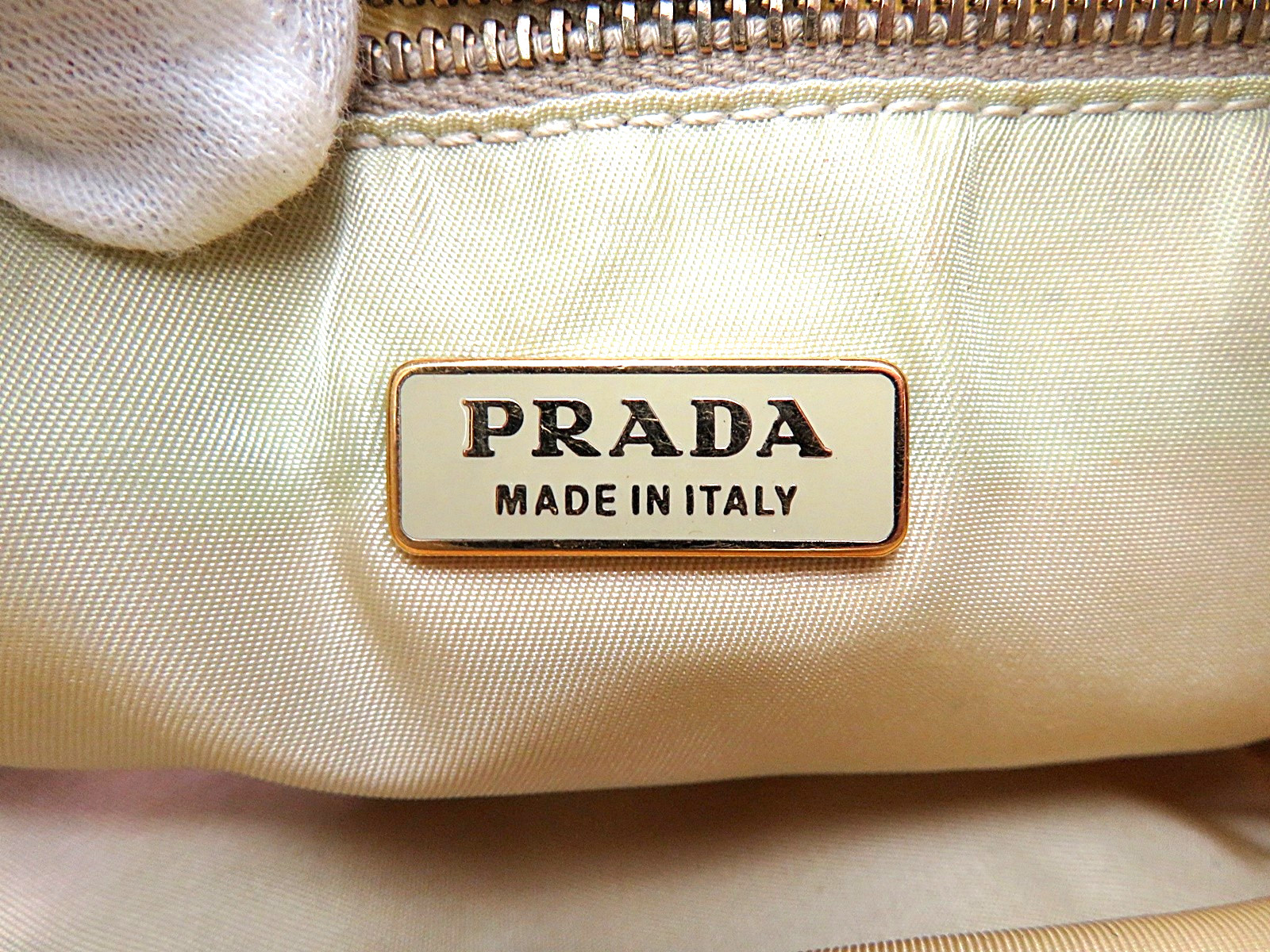 Authentic PRADA Beige Nylon and Leather Shoulder Bag Pouch Purse #63259