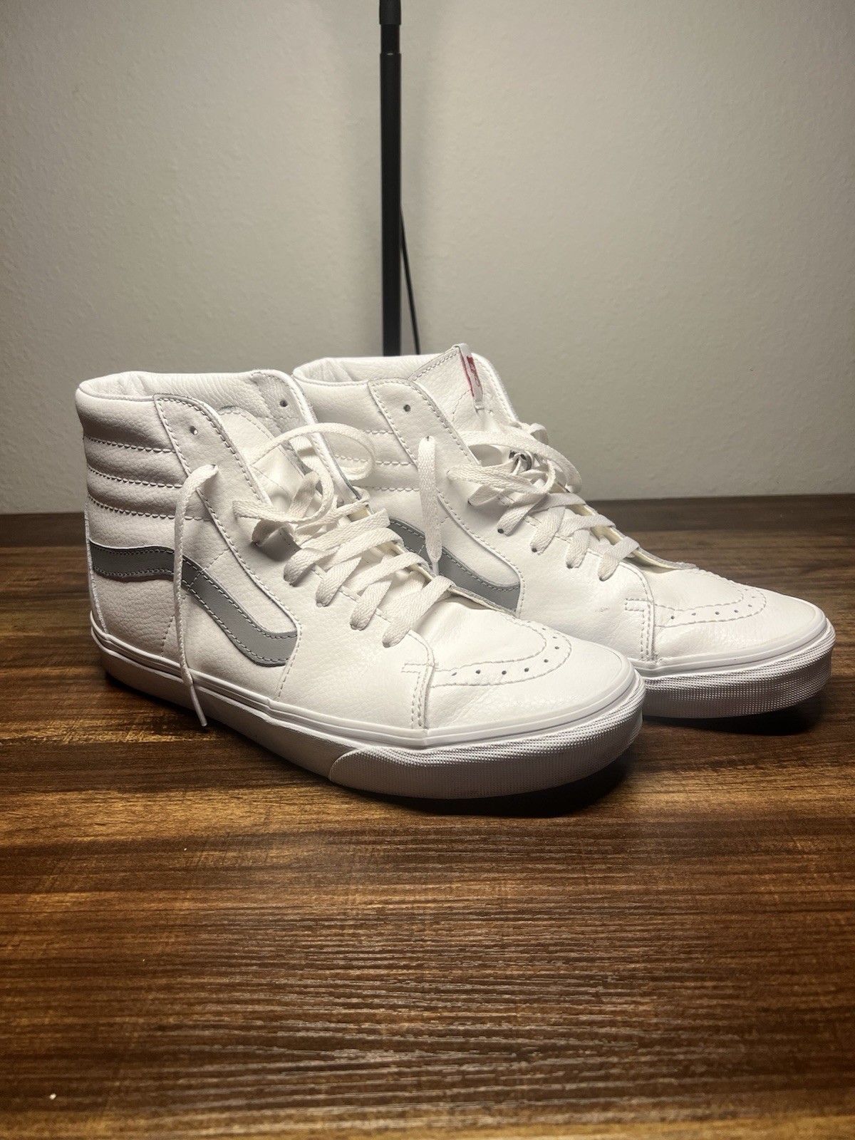 VANS Sk8/Hi Custom Leather White & Grey High Top Sneakers Men’s 9.5