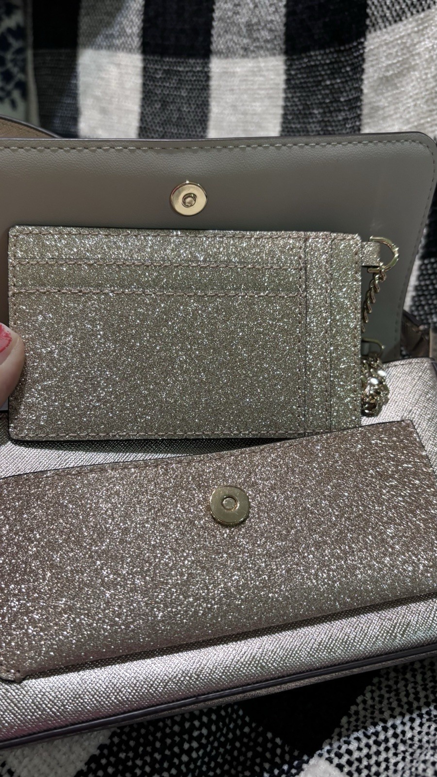 kate spade new york Gold Metallic Glitter Small Crossbody Bag, Strap, Coin Purse