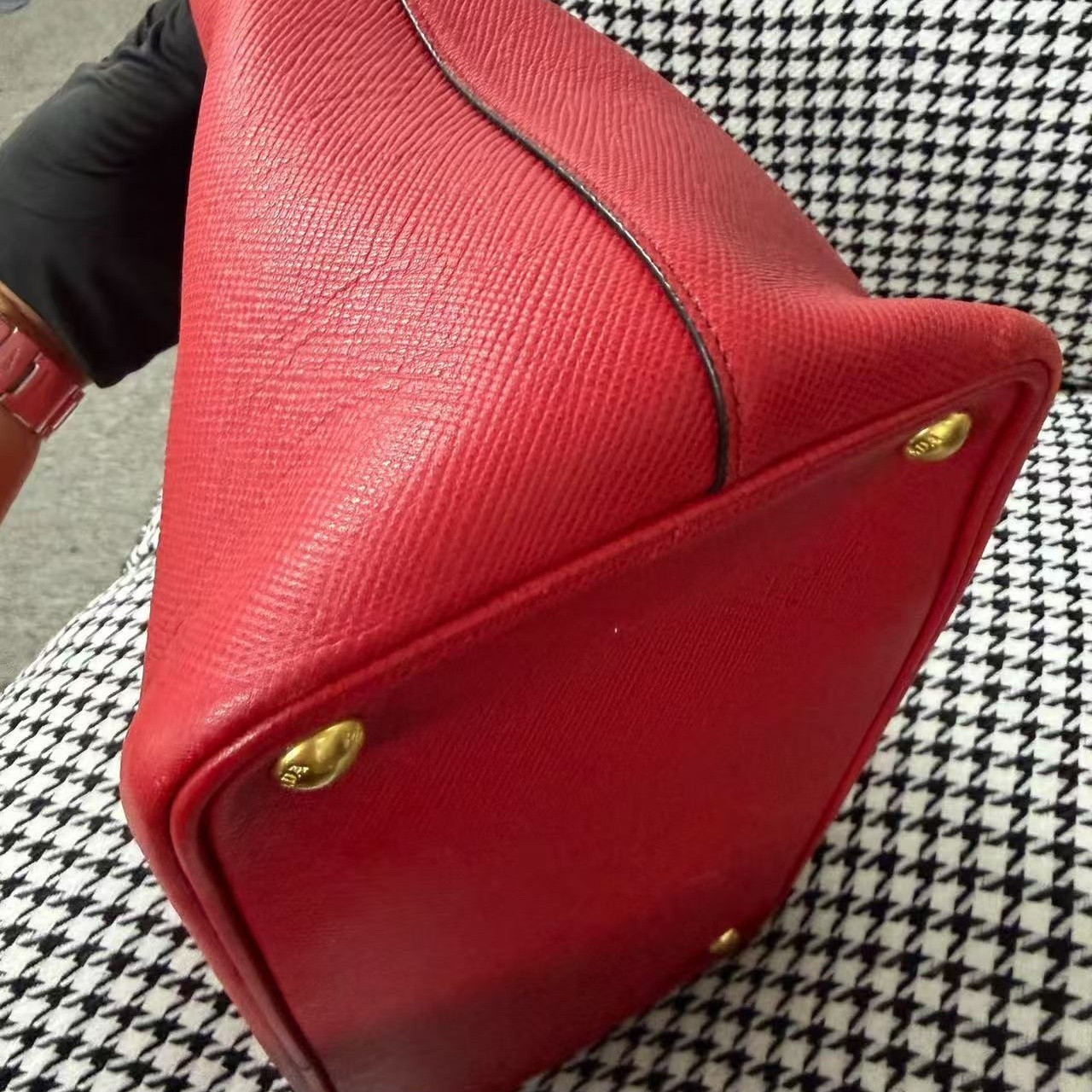 Prada Rosso Red Medium Saffiano Leather Front Pocket Tote Bag