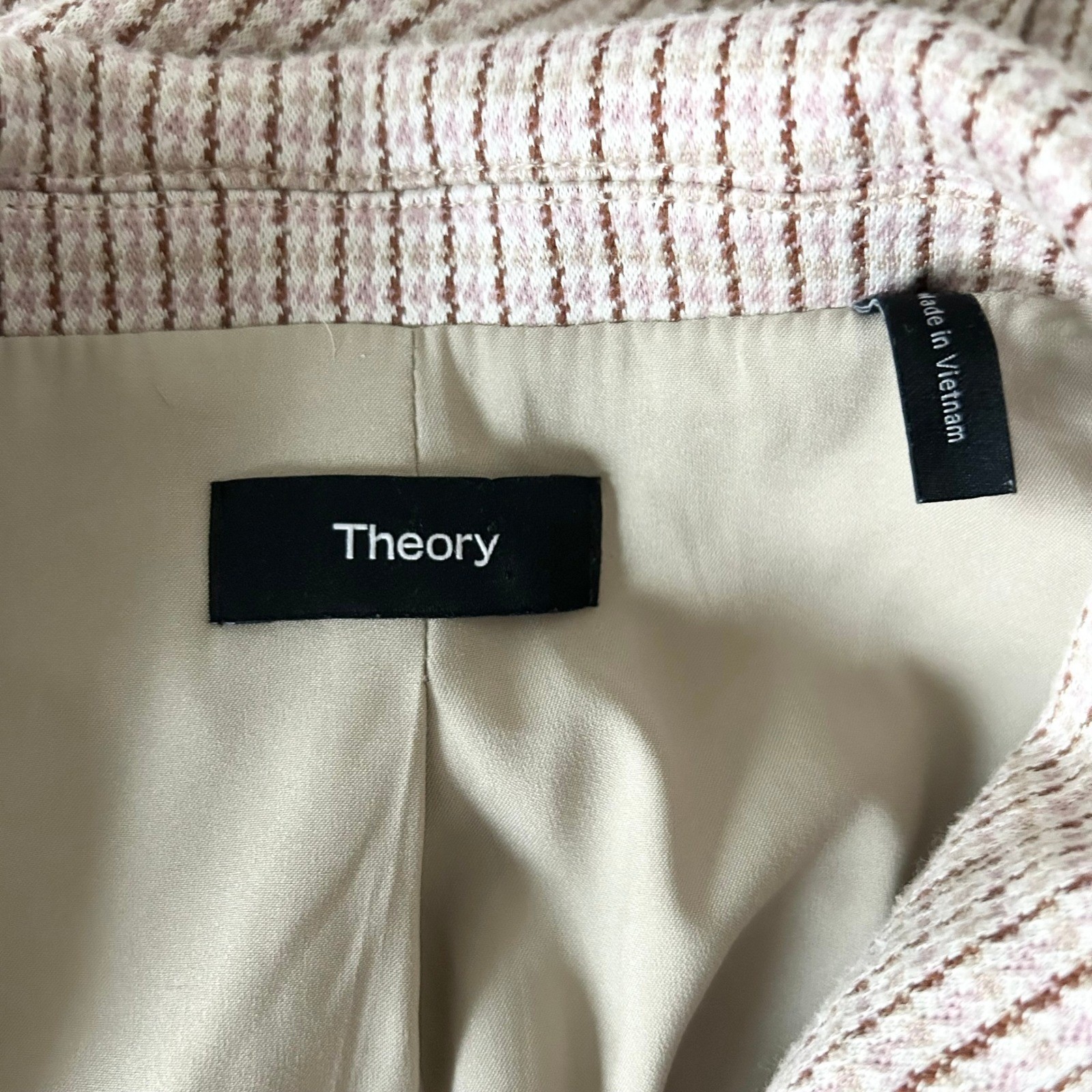 Theory Staple Blazer in Houndstooth Eco Knit Tan Single Button Size 2
