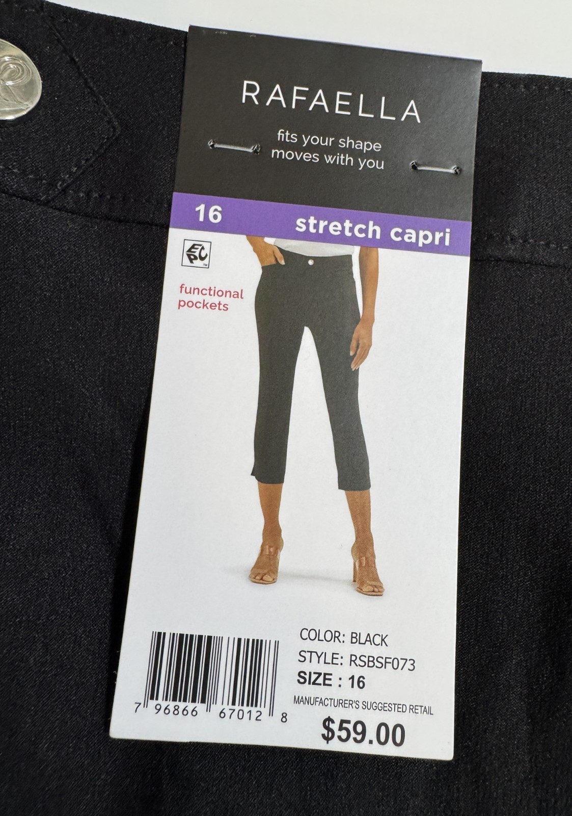 Rafaella Stretch Capri Pants Black Womens Size 16 NEW!! NWT!!