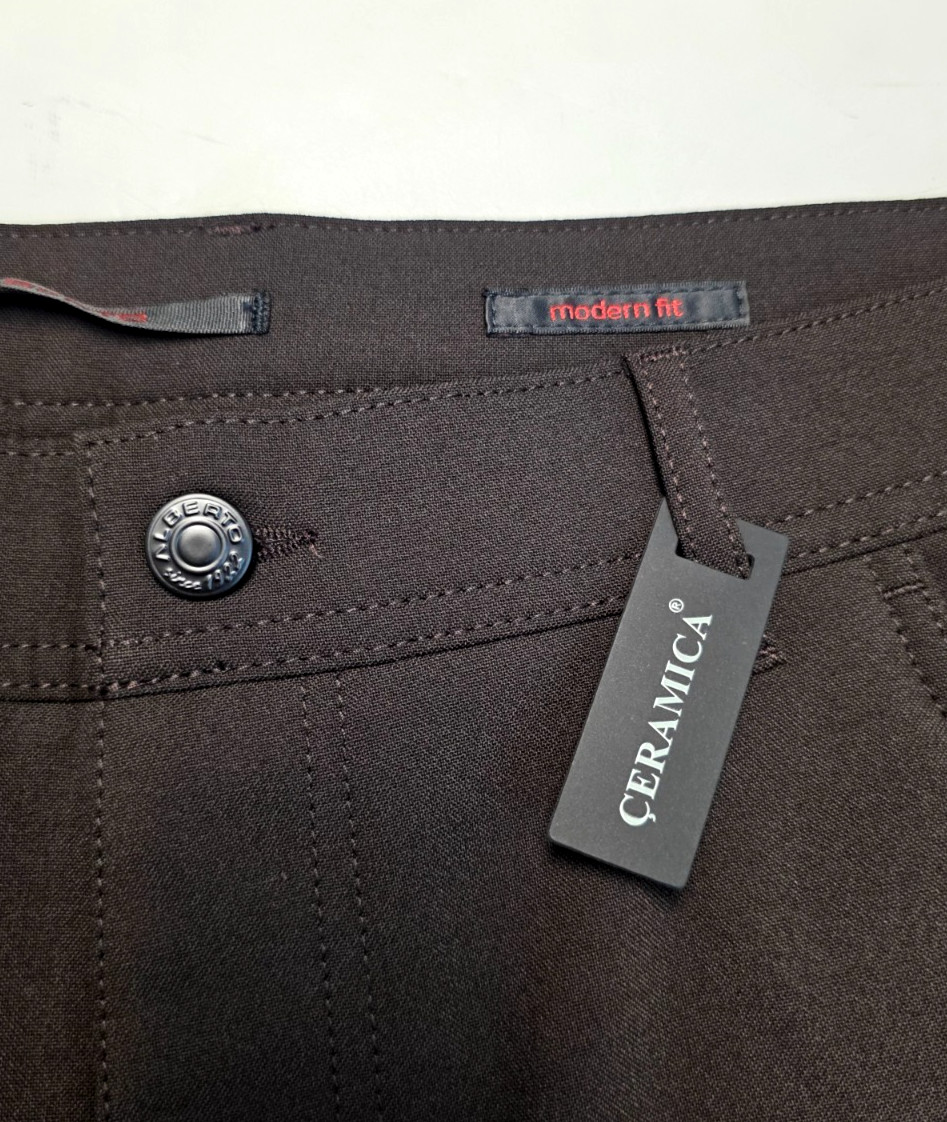 New ALBERTO Stone Ceramica MODERN FIT Casual Pants 38×30 Dark Brown Poly VISCOSE