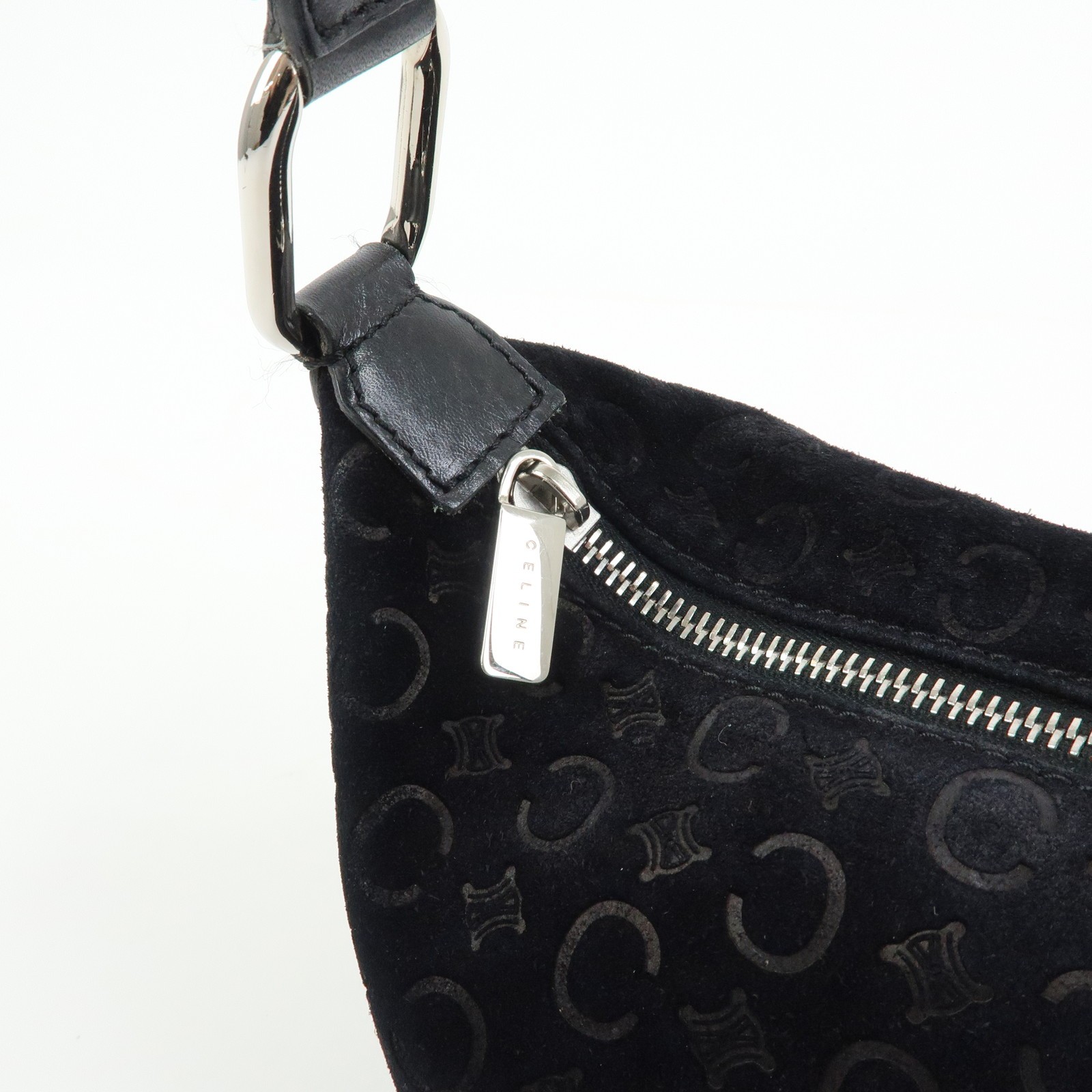 CELINE C Macadam Suede Leather Shoulder Bag Hand Bag Black Authentic Used F/S