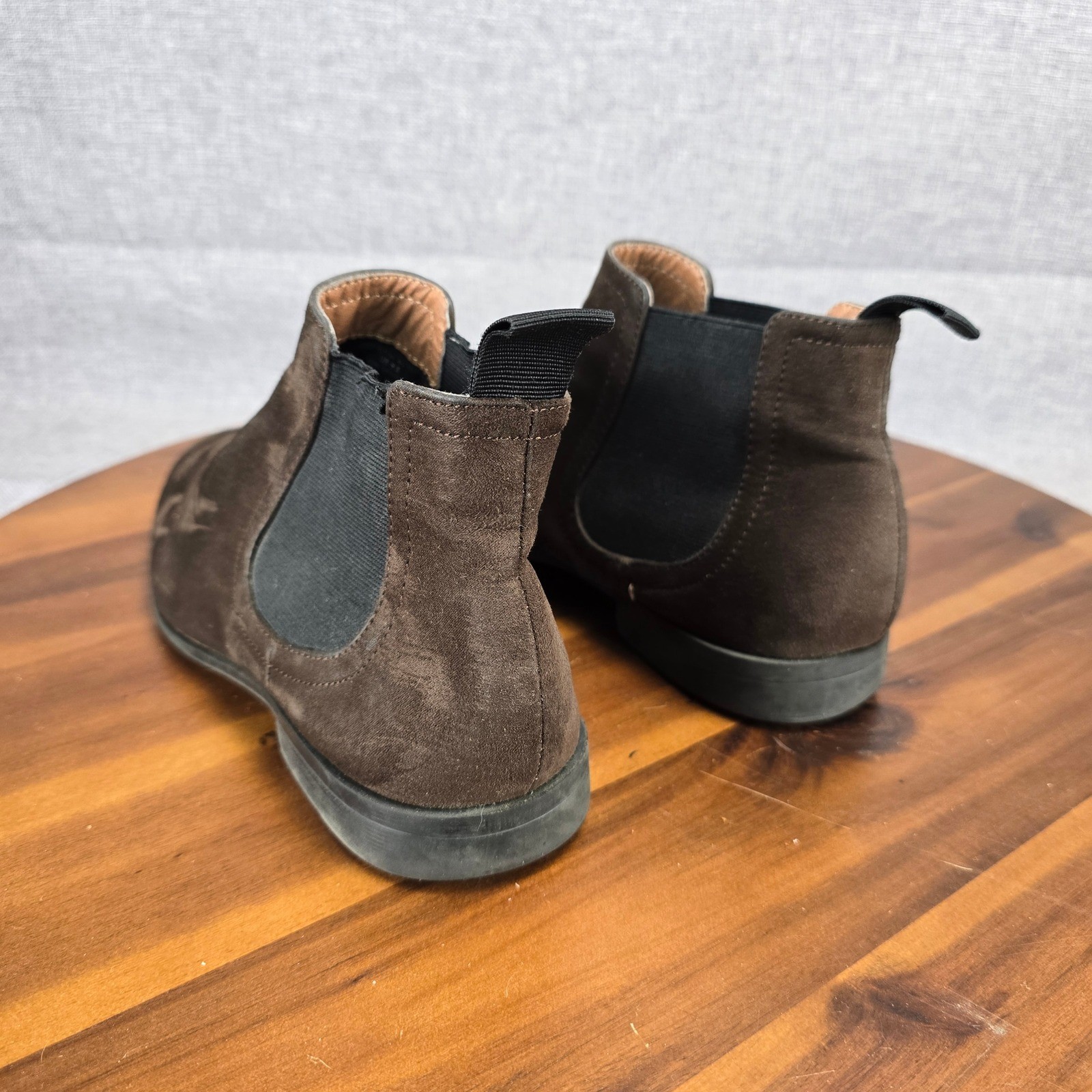 Mens Brown Suede Chelsea Boots Ankle Pull On Elastic Gore Size EUR 41 US 8.5