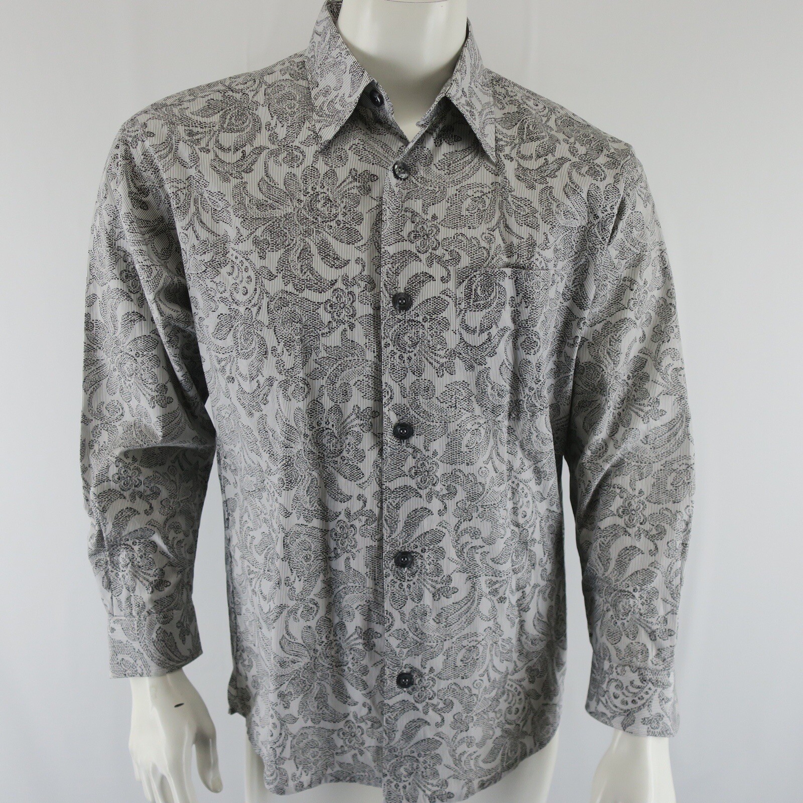 Signum Long Sleeve Button Up Shirt Mens S Black White 100% Baumwolle Cotton