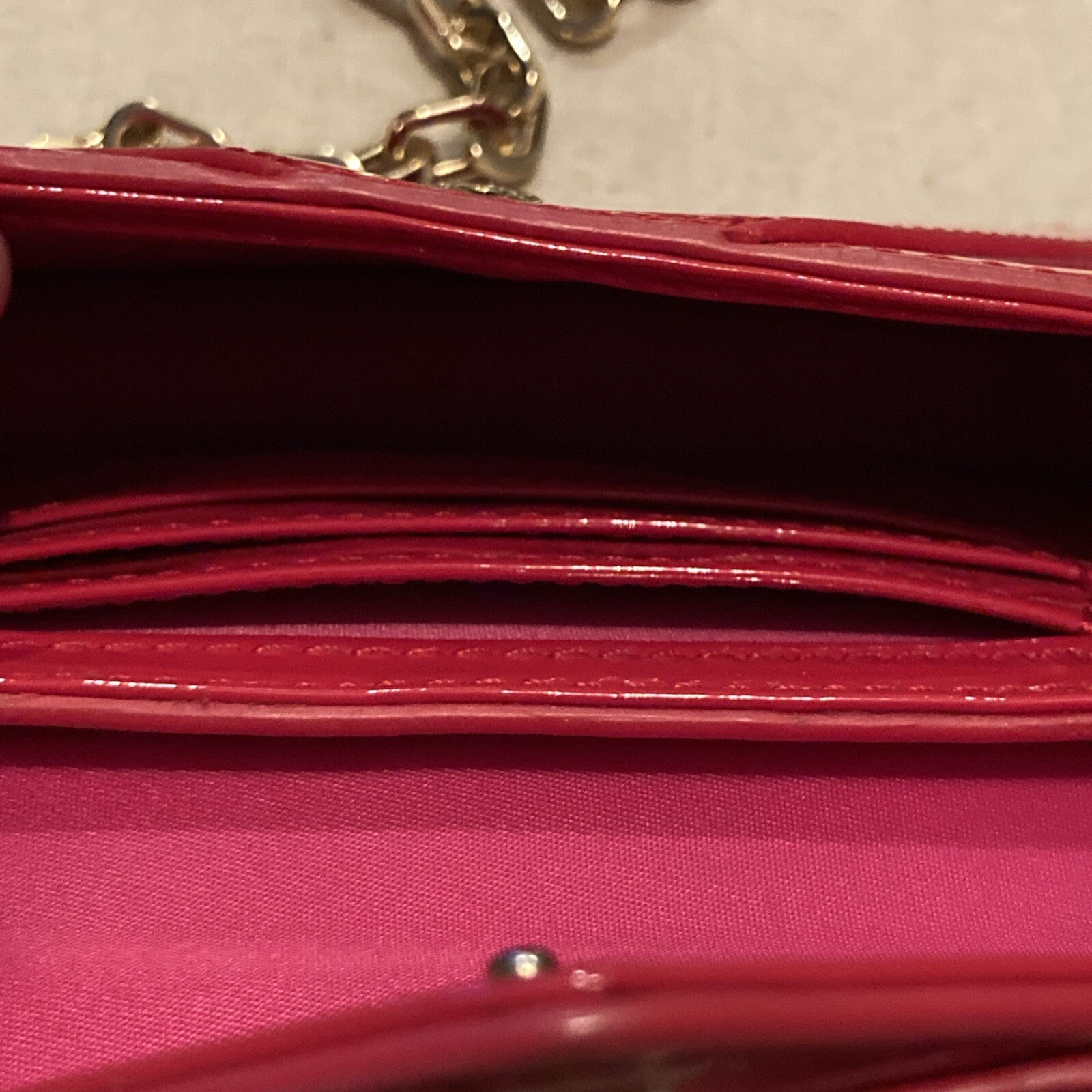 TORY BURCH Shoulder Bag Chain Mini Crossbody Ribbon Logo Patent Leather Red