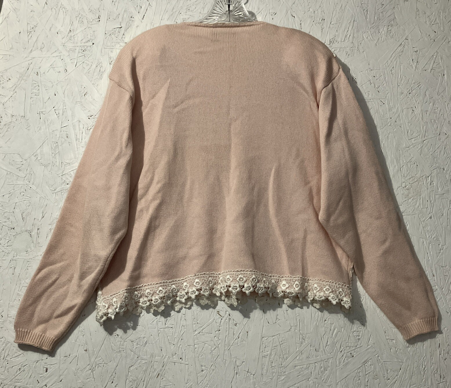 Magnet Art Lynn Yang Pink Embroidered Floral Lace Sweater Medium Made In USA