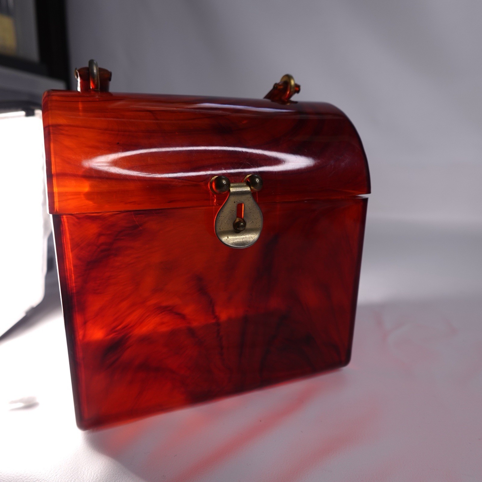 Vintage 50s 60s MCM Tortoise Shell Amber Lucite Plastic Box Purse Handbag
