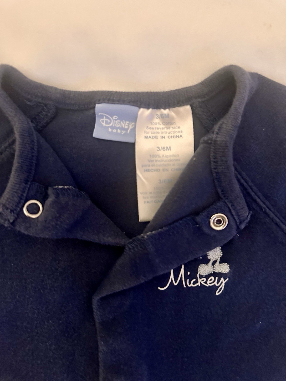 Vintage Disney Baby Mickey Mouse Navy Blue Cotton Knit Coverall Snap Front 3-6M