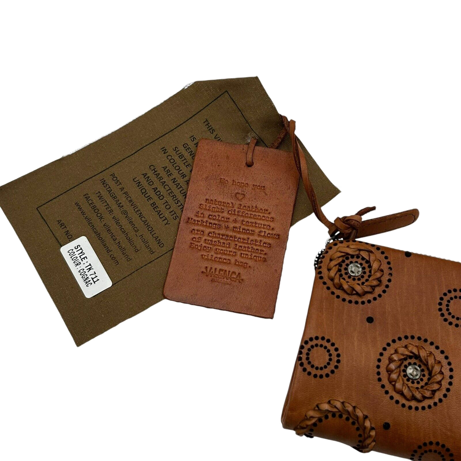VILENCA Women’s Leather Flap Wallet With Circular Details Brown Metal Accents