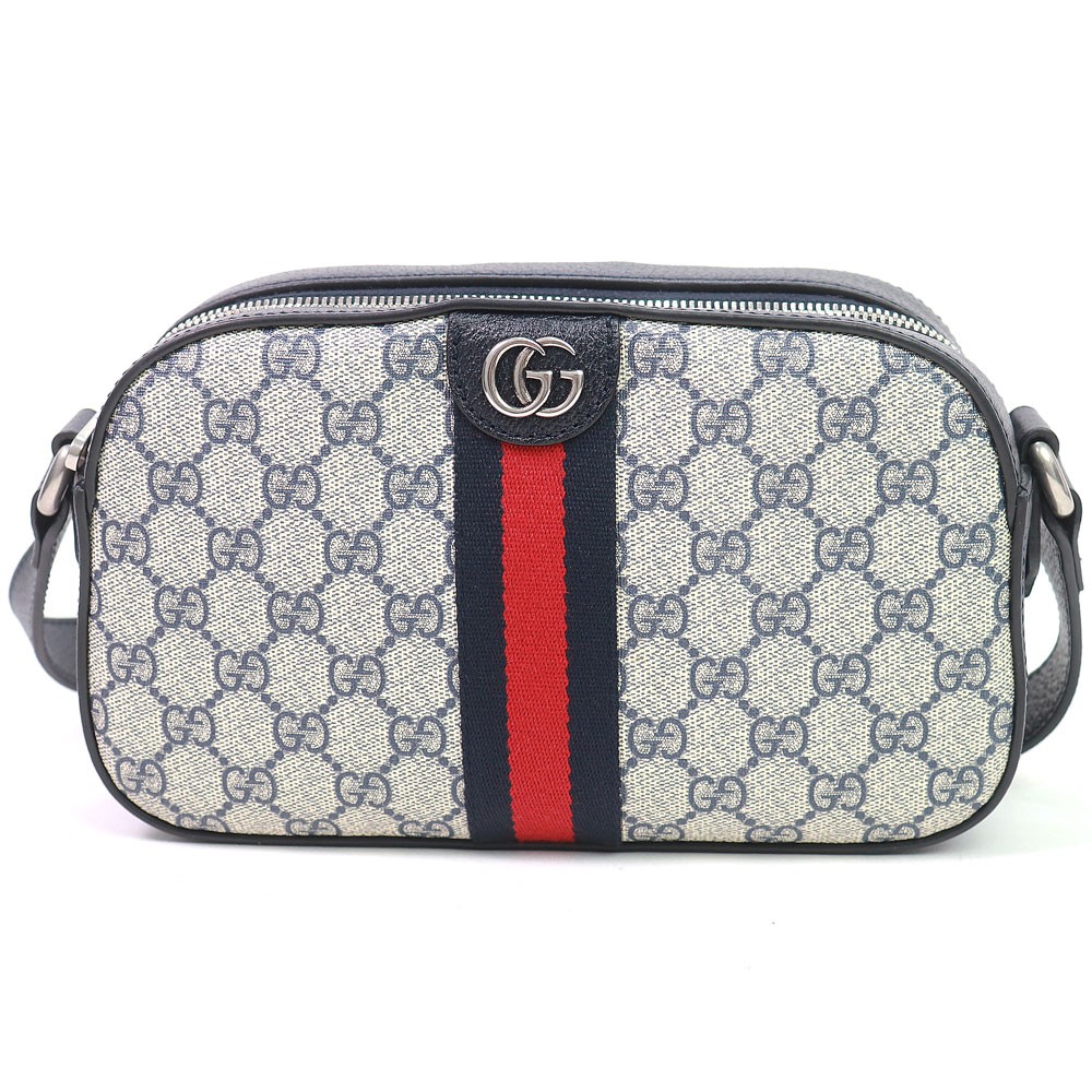 GUCCI Ophidia GG Small Shoulder Bag GG Supreme Canvas Navy Leather